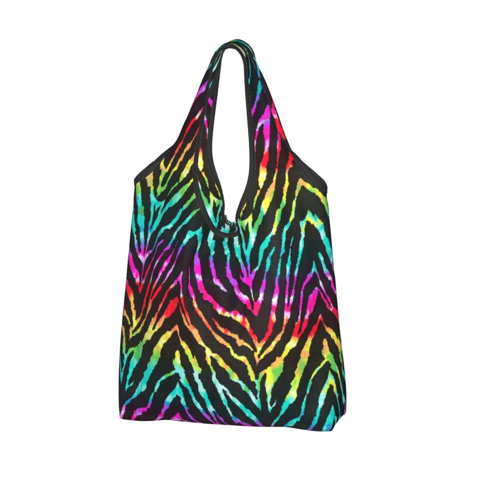 Waterproof Wild Zebra Rainbow Watercolor Reusable Shopping Bags - Large Foldable Grocery Tote for Groceries, Beach & Travel