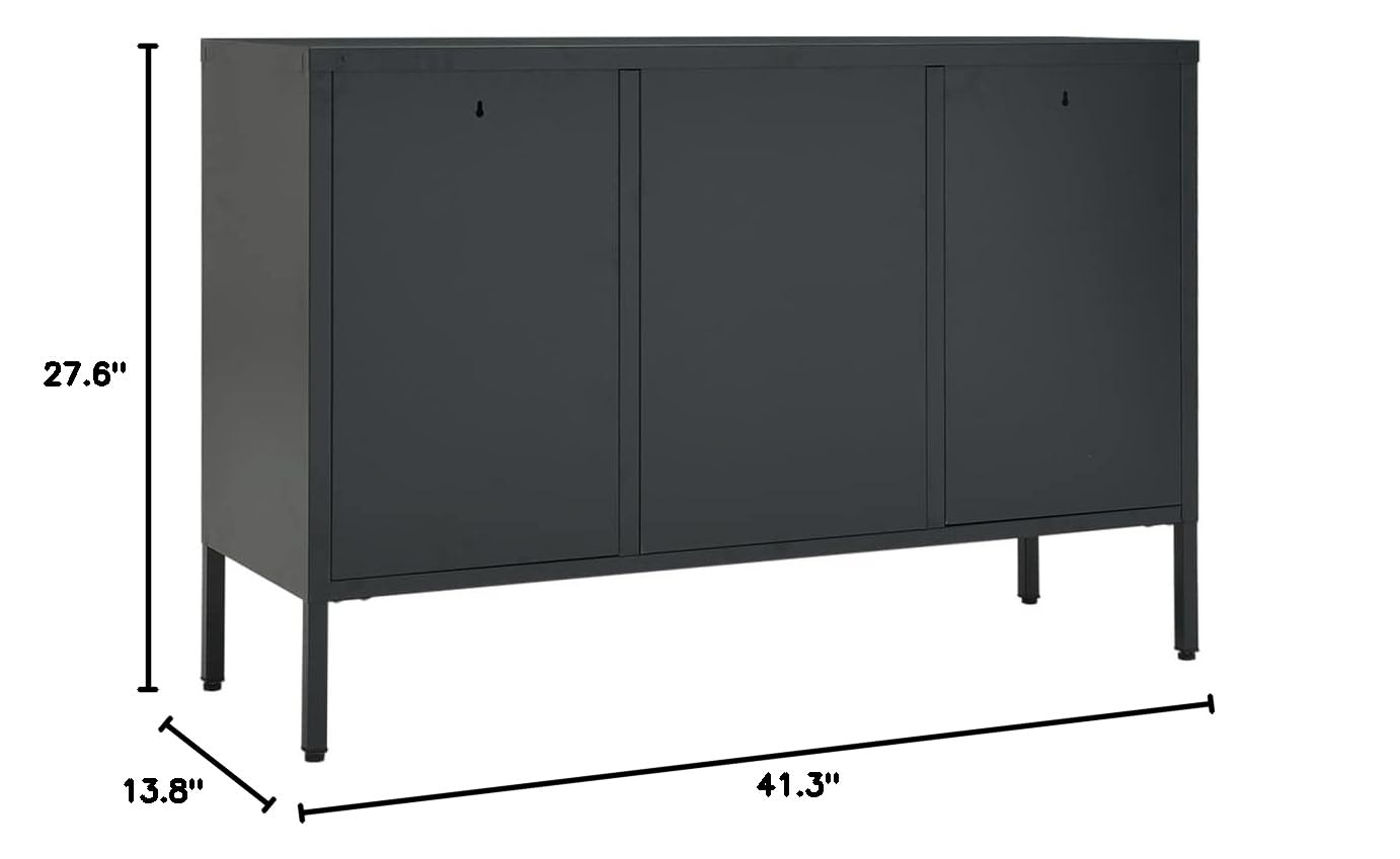 FAMIROSA Modern Steel Sideboard Cabinet - 3 Drawers & 2 Adjustable Shelves Metal Storage Organizer, 41.3