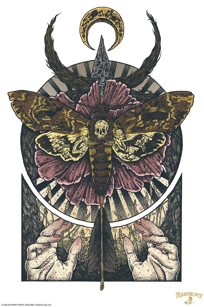 Alchemy Flight of Achlys Death Head Moth Wall Art - Gothic Decor, Witchy Room Decor, Spooky Witchcraft & Wiccan Occult Decorations - 16x24 Inch Poster for Gothic Bedroom, Horror Themed Living Room & Dark Academia Office Decor