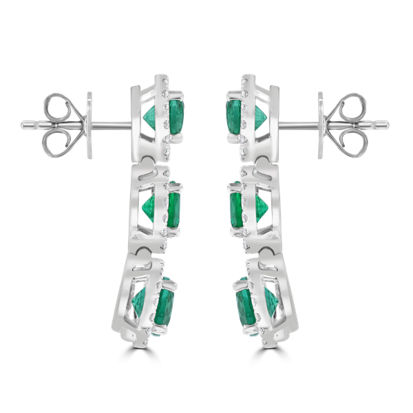 18KT White Gold 5.03CT Emerald & 1.05CTW Diamond Halo Drop Earrings for Women - Luxury Dangle Earrings for Weddings, Parties & Special Occasions