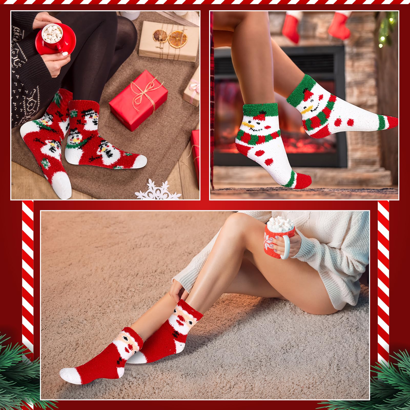 Suhine 48 Pairs Christmas Fuzzy Socks - Colorful Cozy Fluffy Holiday Socks for Women & Kids - Warm Winter Slipper Socks for Gifts, Stocking Stuffers & Family Matching Outfits
