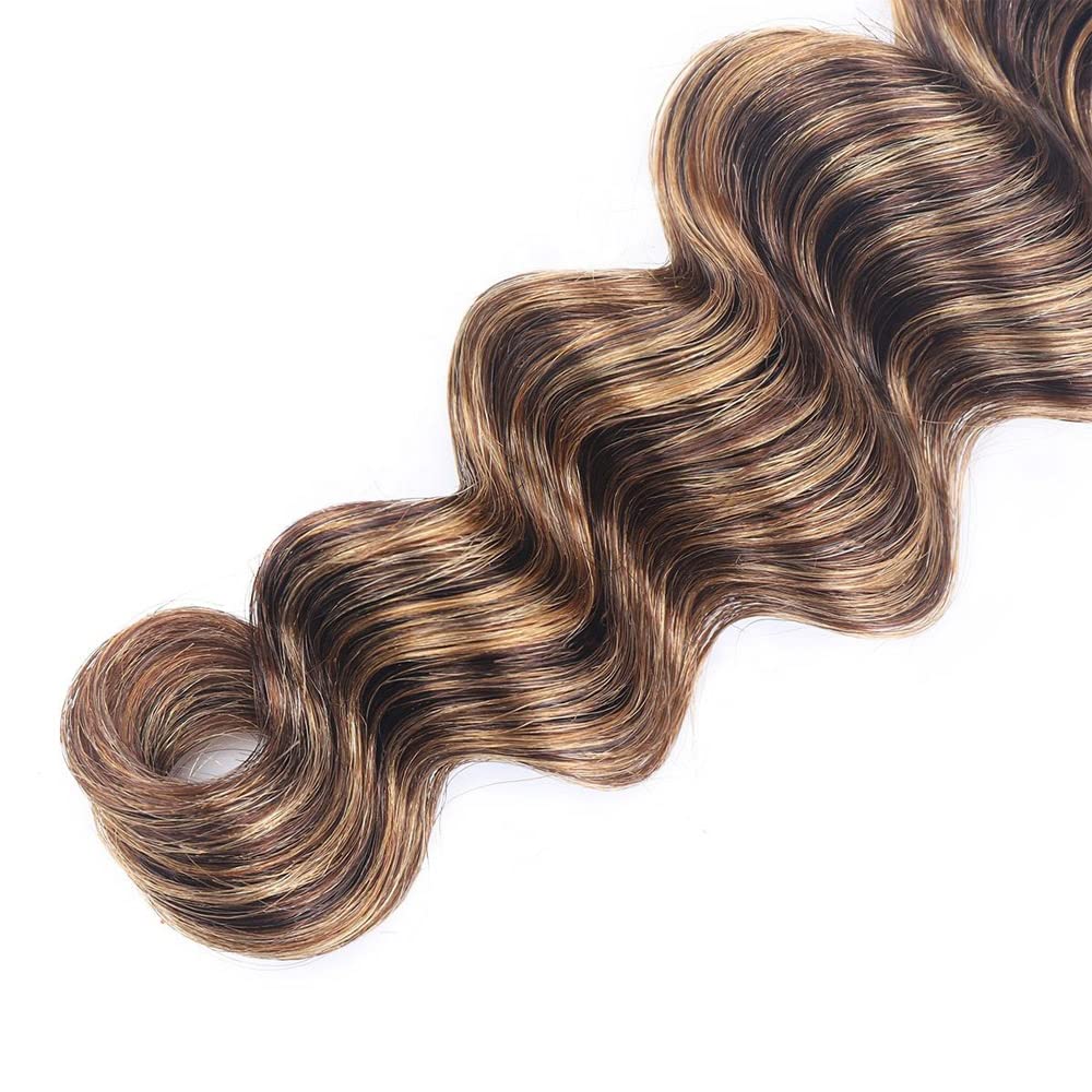 8 Inch Unprocessed Brazilian Virgin Remy Human Hair Extensions - Highlight Blonde & Brown Deep Wave 1 Bundle for Natural Look | Perfect for Daily Wear, Parties & Special Occasions