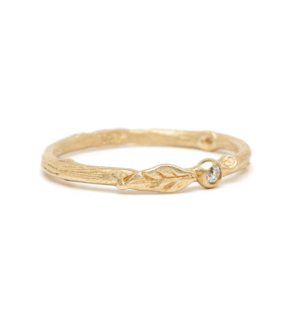 Leaf Diamond Pod Twig Band Stacking Ring - Dainty Nature-Inspired Stackable Rings for Women - Perfect for Layering, Everyday Wear & Special Occasions