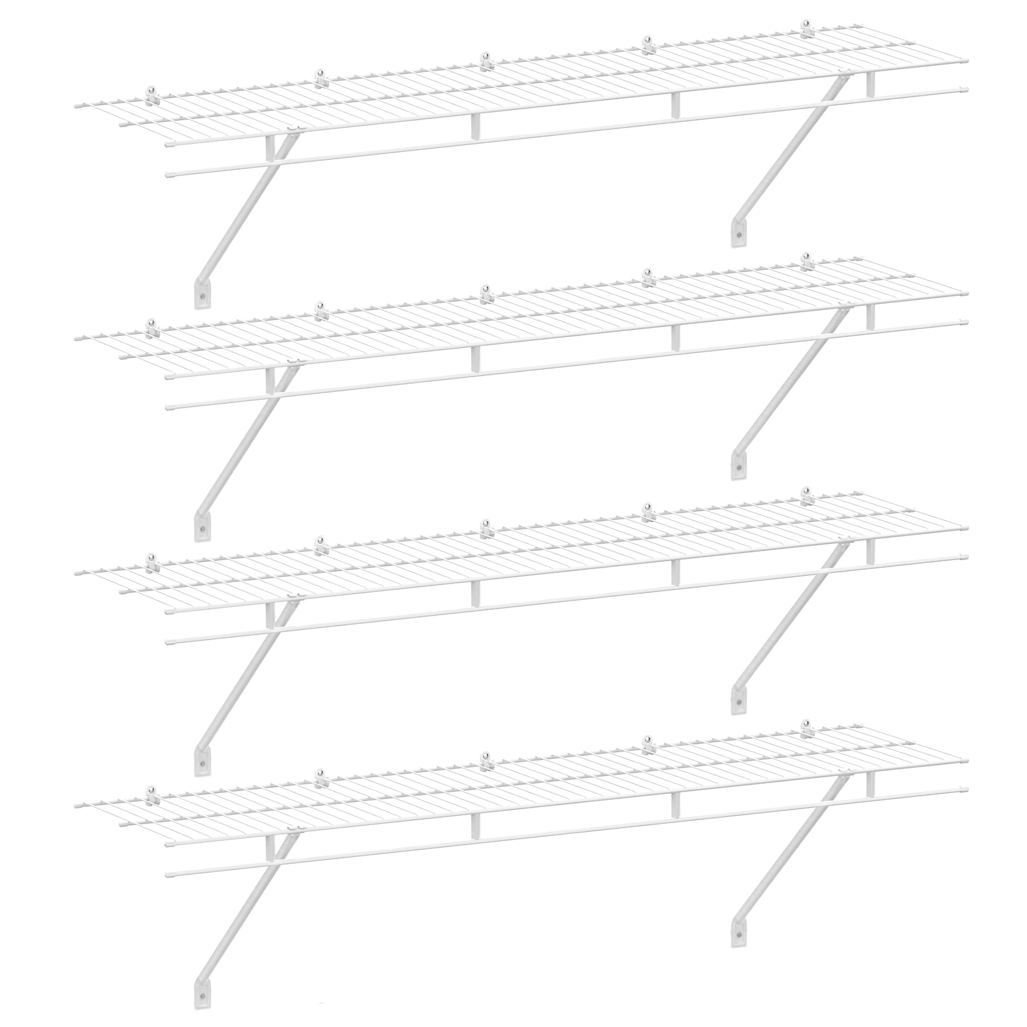 HAUSHOF 4-Pack Wall Mounted Closet Shelves - 4 ft x 12 in White Wire Shelving for Laundry Room, Closet, Basement Organization & Storage - Perfect for Home, Office, Garage and Pantry Storage Solutions