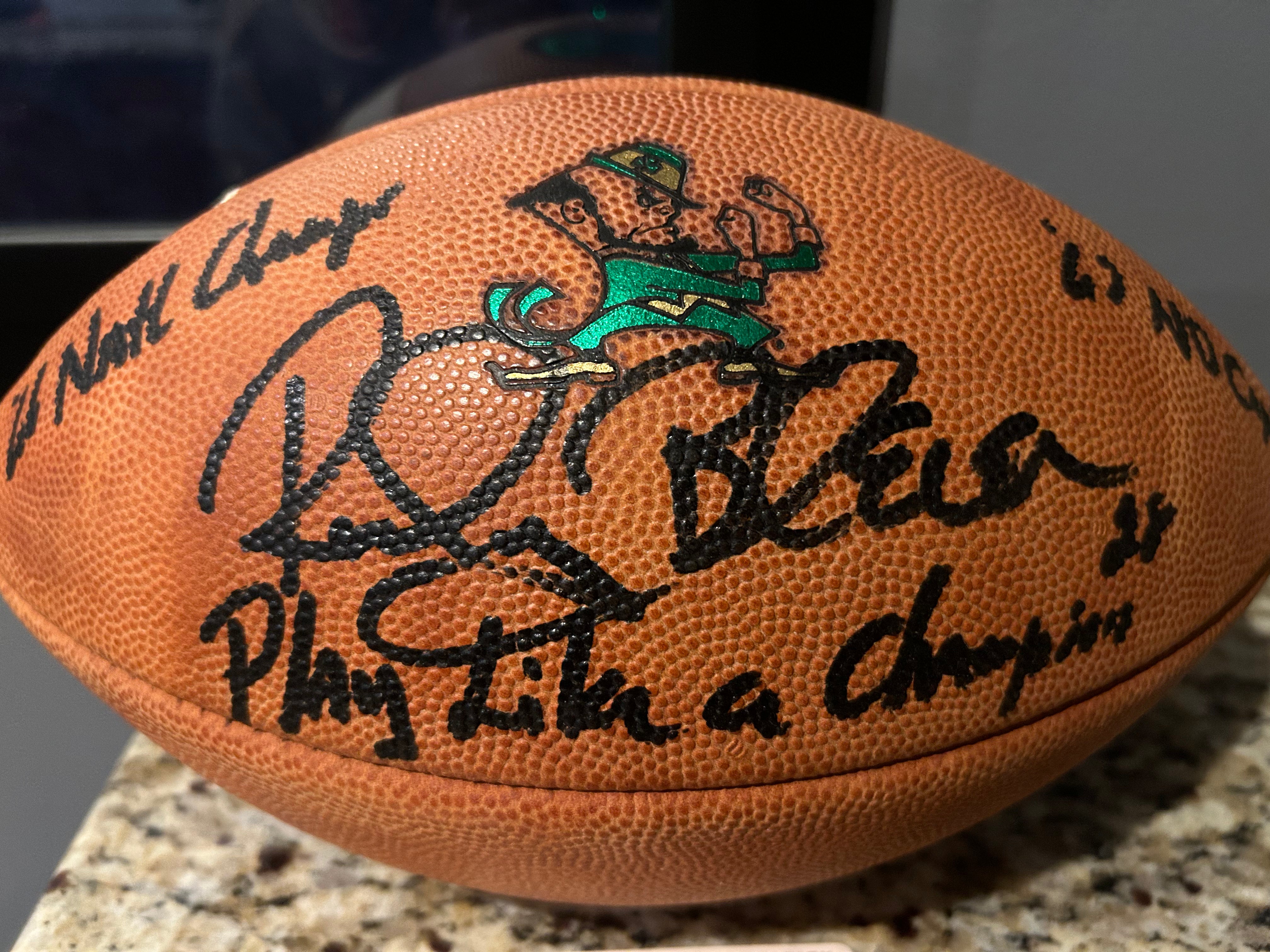 Rocky Bleier Autographed Notre Dame Game Model Wilson Football - Perfect for Collectors, Sports Memorabilia Fans, and Home Decor