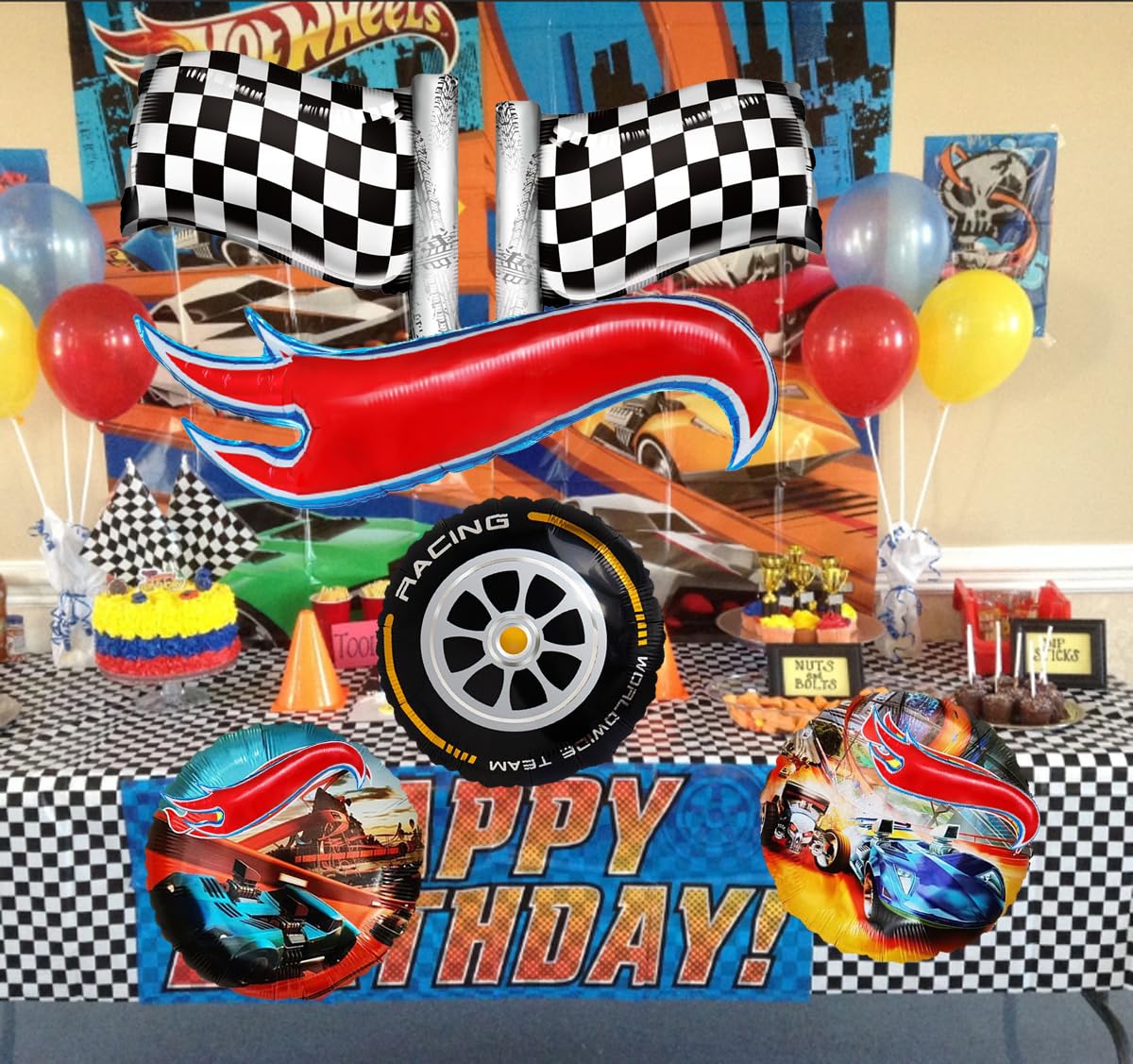 Hot Race Car Balloons 6Pcs - Car Themed Birthday Party Decorations for Boys, Kids Race Car Party Supplies - Perfect for Birthday Decor, Baby Showers & Themed Celebrations