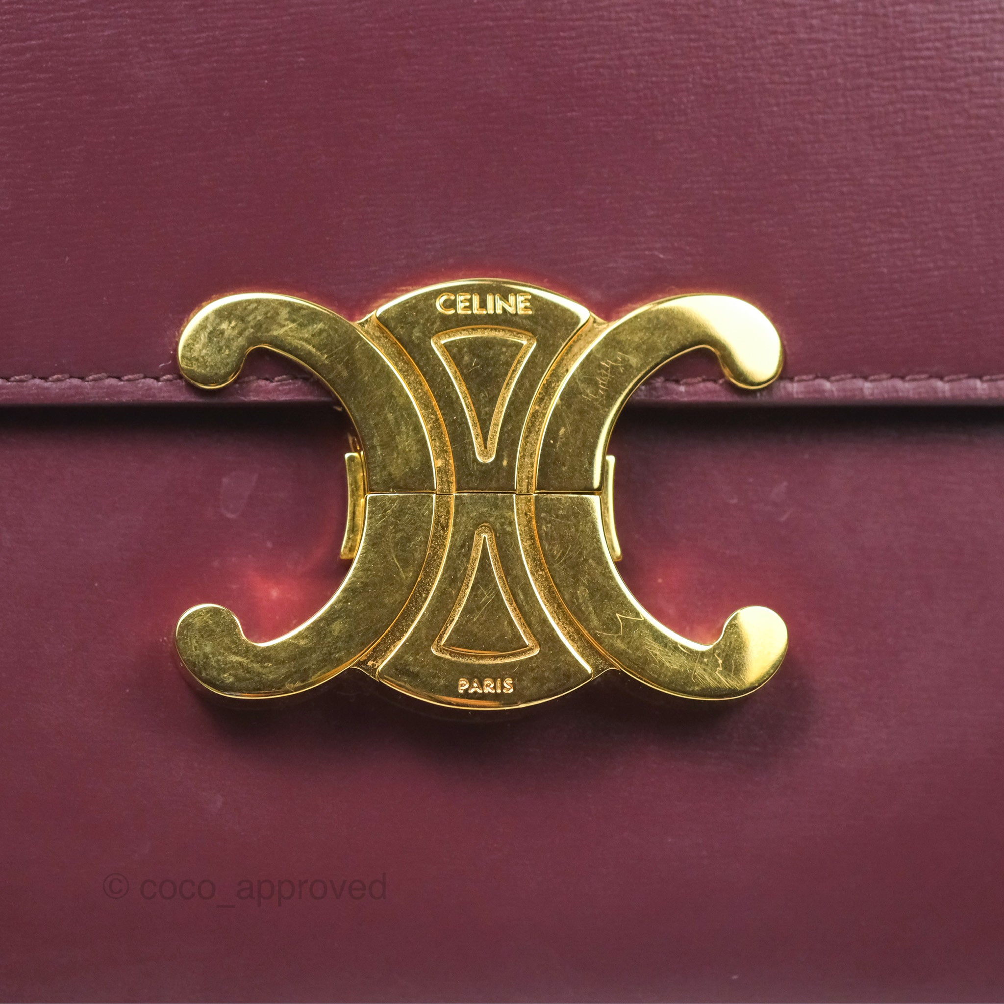 Celine Medium Triomphe Bag in Acai Burgundy Shiny Calfskin Leather - Luxury Crossbody Purse for Women, Perfect for Work, Travel & Evening Events