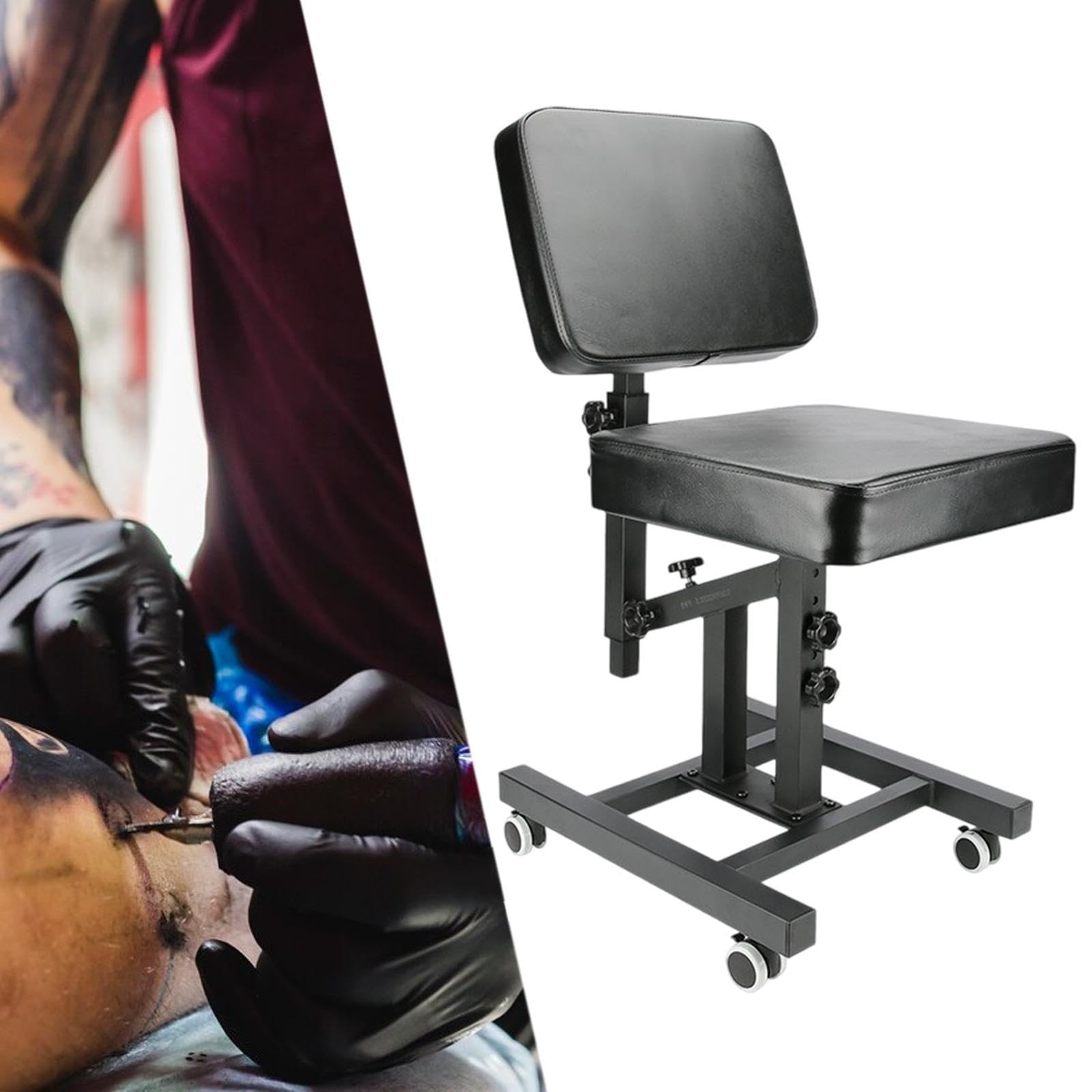 Professional Folding Tattoo Salon Chair with Thick Cushion & Adjustable Backrest - Heavy Duty Massage Stool with Wheels for Tattoo Artists, SPA, Beauty Salon & Home Use
