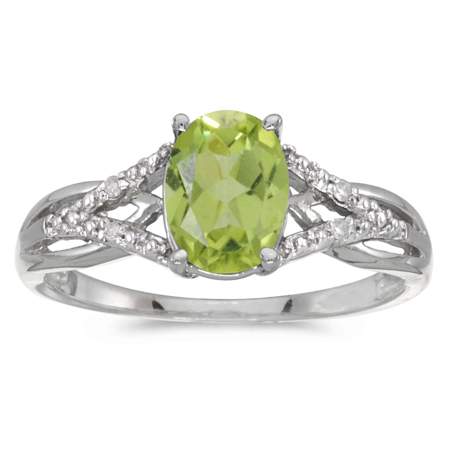 14K White Gold Oval Peridot and Diamond Ring for Women - Elegant Birthstone Jewelry Gift for Engagement, Wedding, Anniversary & Special Occasions