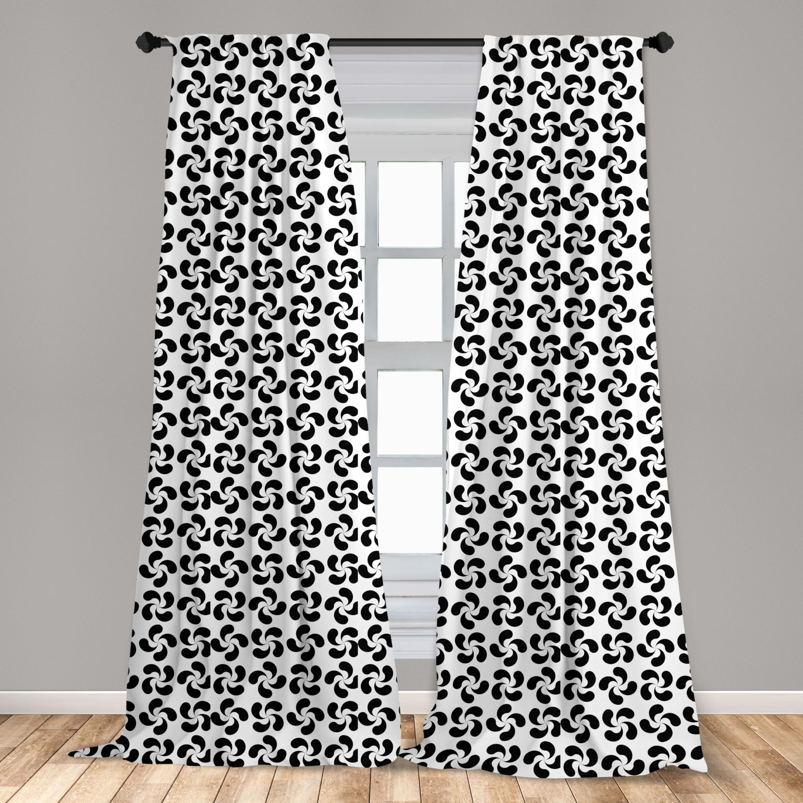 Ambesonne Pinwheel Curtains - Modern Black and White Flower Leaves Wind Wheels Design, 2 Panel Set (28
