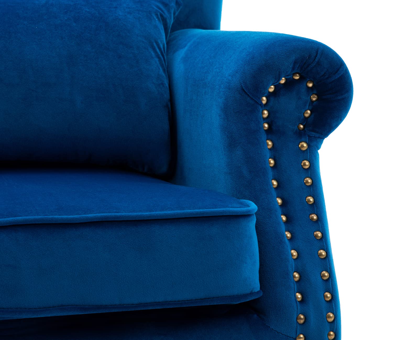 Kmax Blue Velvet Wingback Accent Chair with Pillow - Nail-Head Channel Tufted Oversized Club Chair for Living Room, Bedroom & Guest Room - Perfect for Reading Nook, Home Office & Lounge Areas