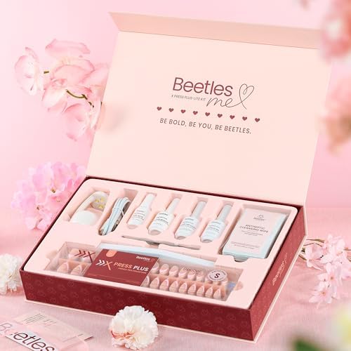 Beetles X Press Plus French Tips Press On Nails - 224 Pcs Short Almond Fake Nails with Pre-Applied Primer & Base Coat | Pastel Gel Nail Extensions for Women | Easy Soak Off UV Manicure Kit for Daily Wear, Parties & Special Occasions