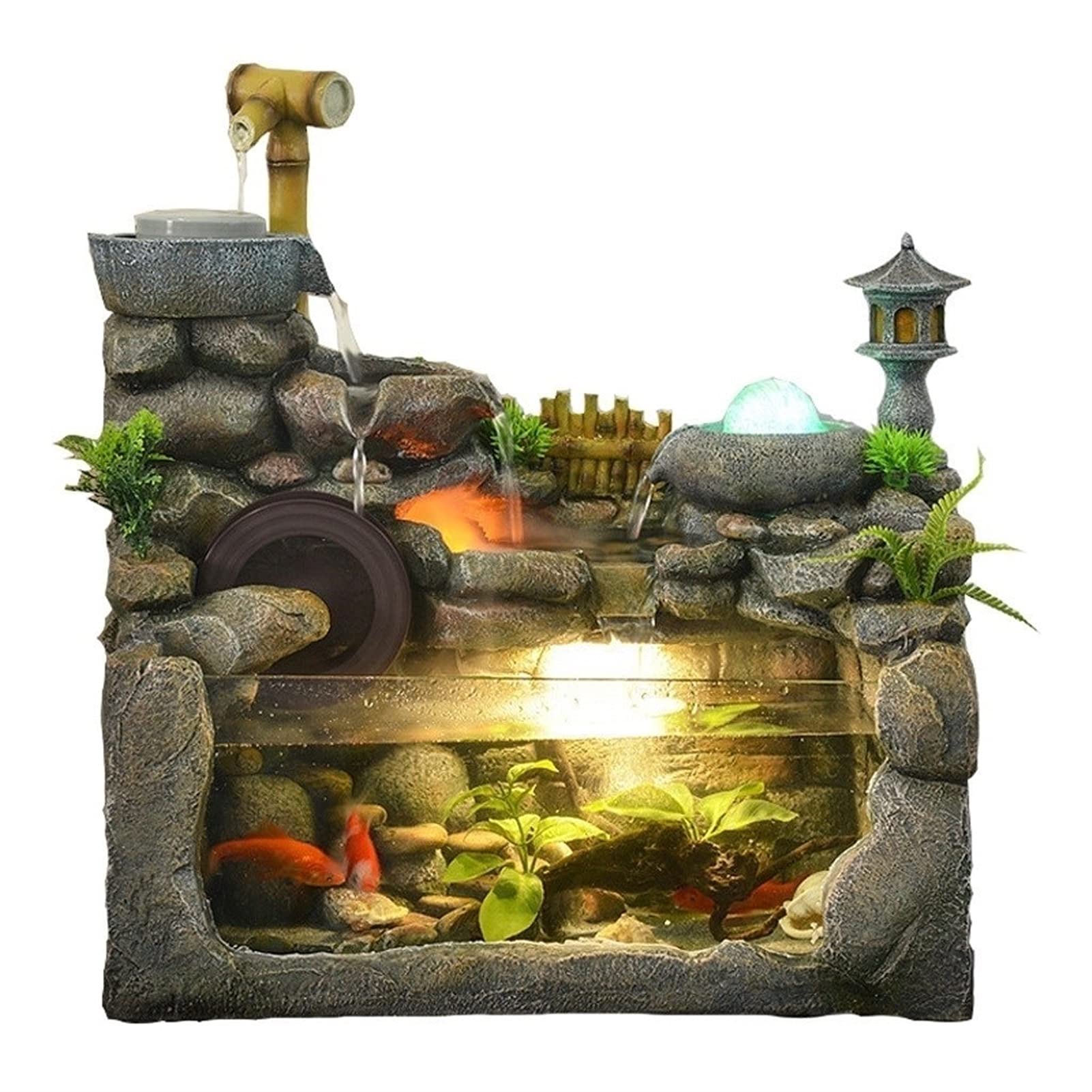 Modern Tabletop Water Fountain with Rockery Design - Indoor Decorative Humidifier for Living Room, Fish Tank & Desktop - Relaxing Home Decor Accessory for Office, Yoga & Meditation Spaces