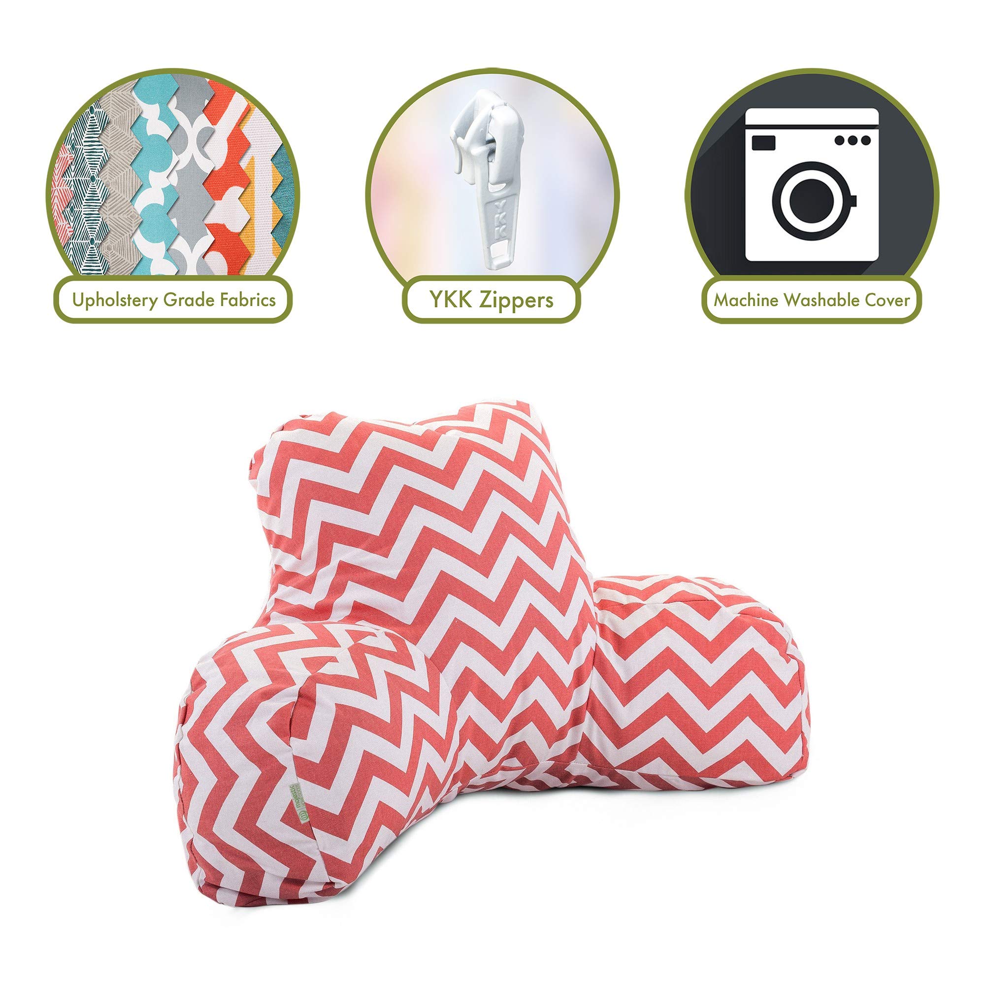Majestic Chevron Reading Pillow for Bed & Sofa - Coral Backrest Support Cushion for Kids & Adults - Perfect for Reading, Gaming & Relaxing at Home