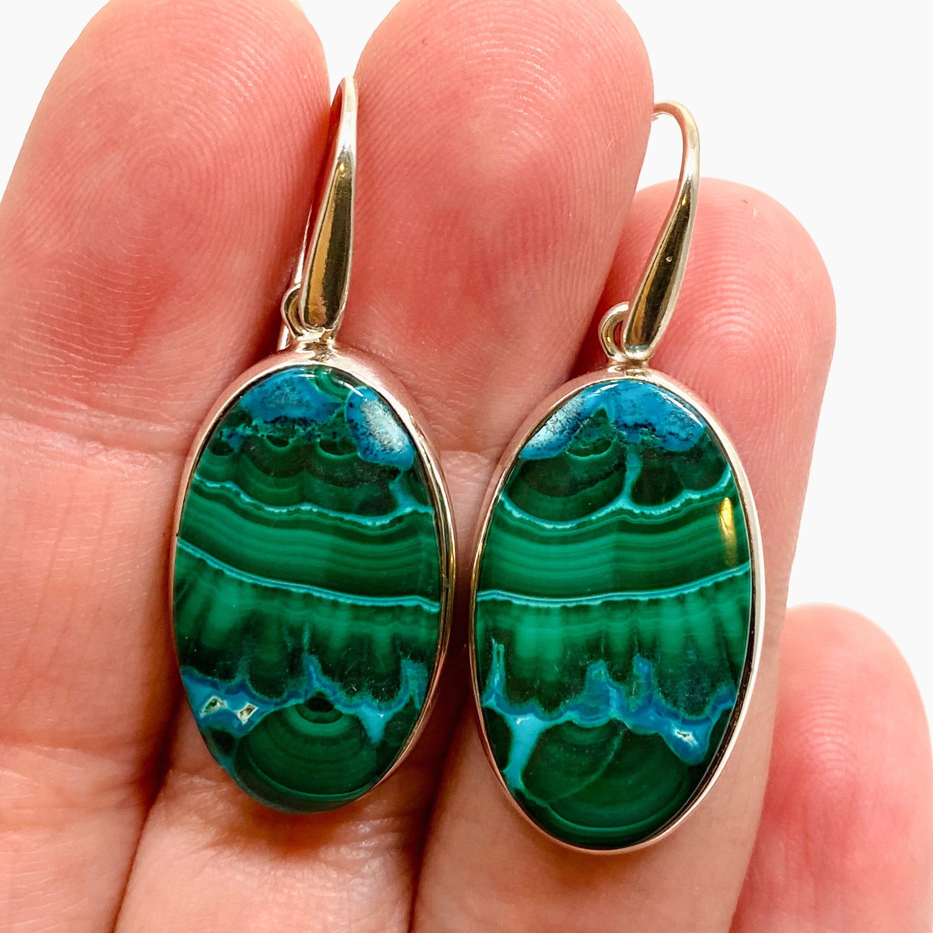 Natural Malachite and Chrysocolla Oval Cabochon Earrings - Handmade Gemstone Jewelry for Women - Perfect for Boho Style, Wedding & Special Occasions