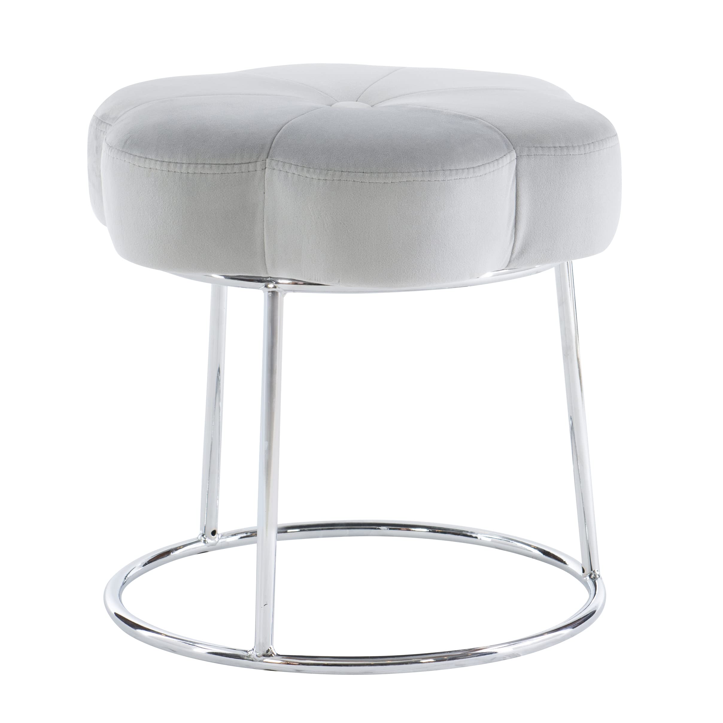 Linon Talulah Grey & Silver Vanity Stool - Elegant Accent Chair for Bedroom, Dressing Table, or Makeup Area - Perfect for Home Decor & Vanity Seating