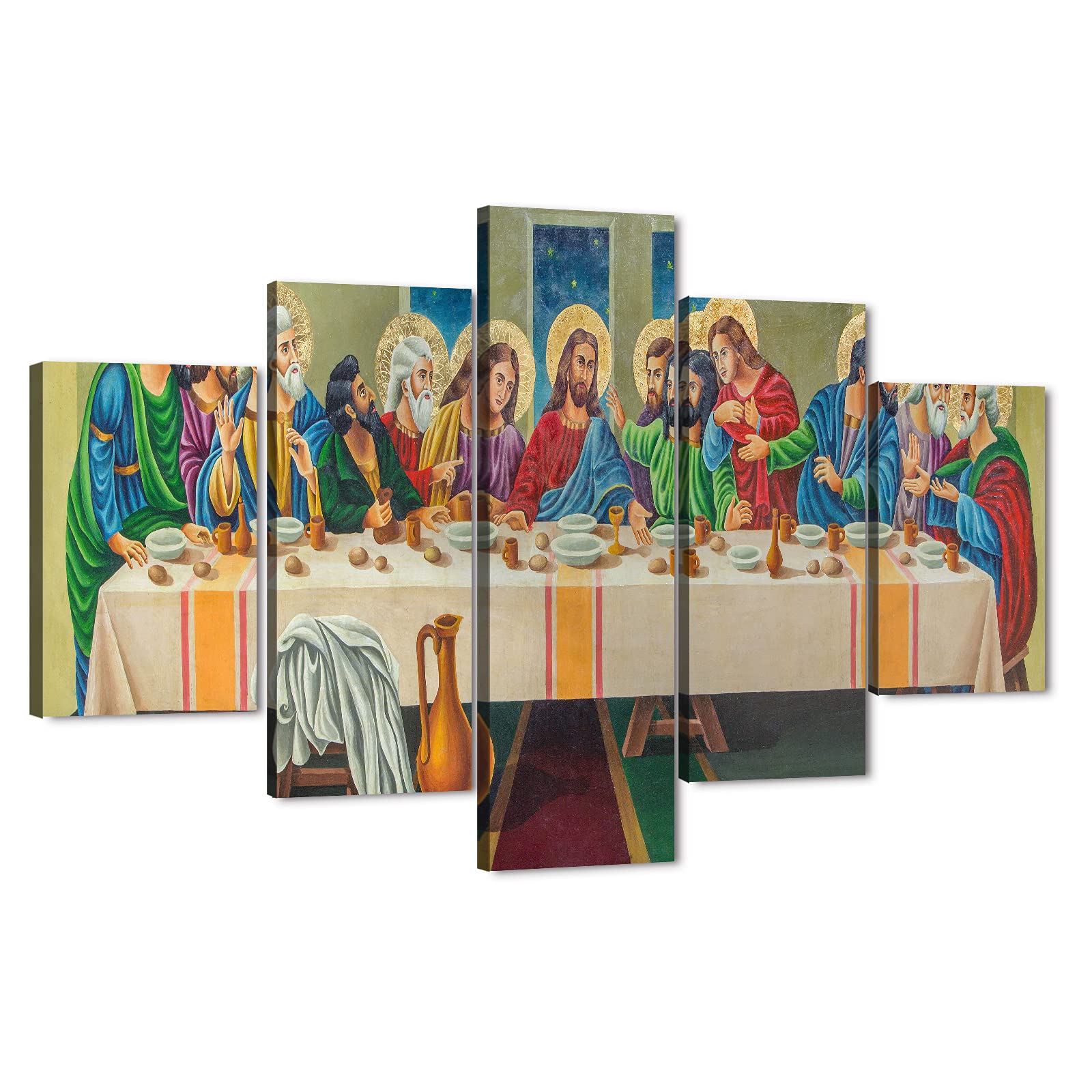TIMUBA 5-Piece Last Supper Canvas Wall Art Set - Jesus Christ Religious Painting for Dining Room & Living Room Decor (60x40 Inches) - Perfect for Christian Home Decor, Church Wall Art & Gift Ideas