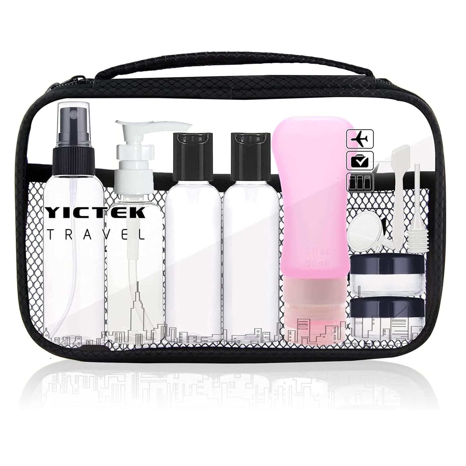 TSA Approved Empty Travel Bottles Set for Toiletries - Leak Proof Travel Size Containers for Shampoo, Conditioner & Lotion (Pink) | Perfect Carry-On Kit for Women & Men - Ideal for Airplane, Gym & Vacation Use