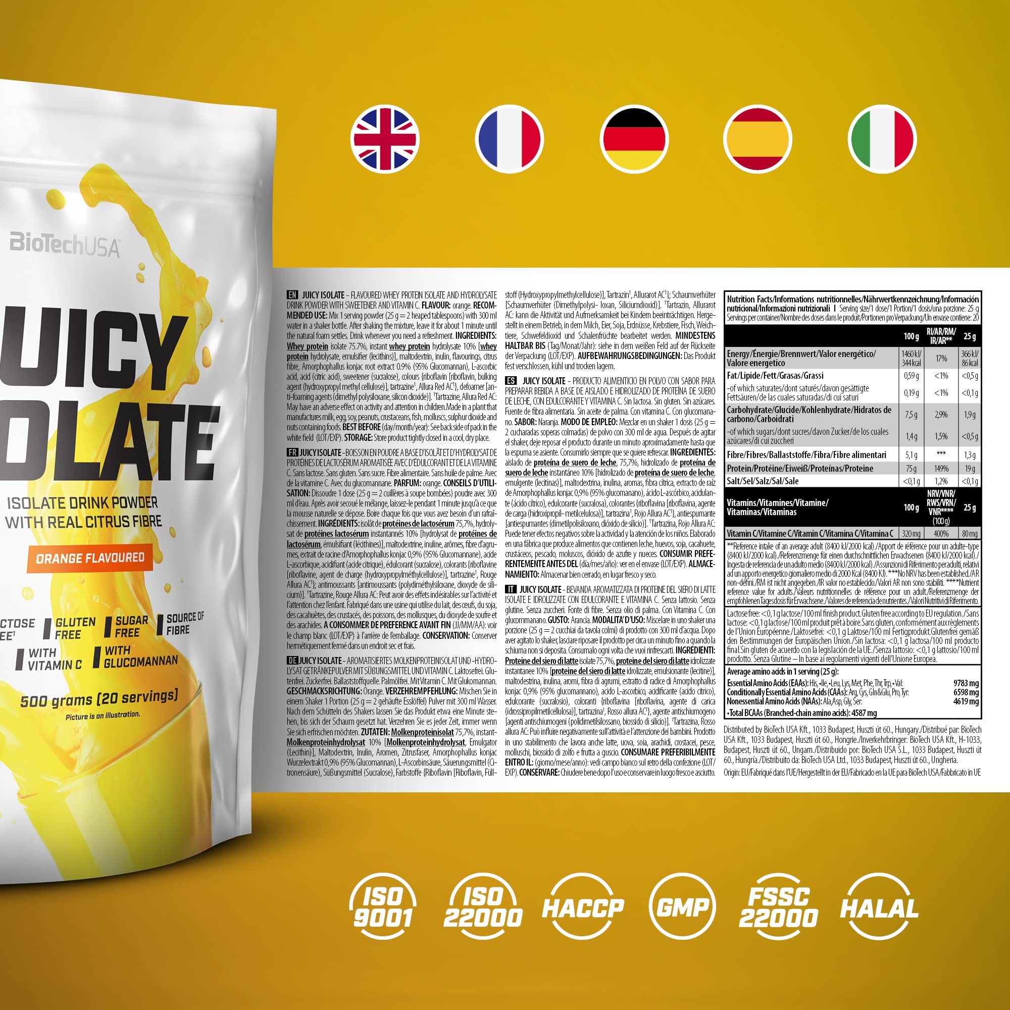 BioTechUSA Juicy Isolate Whey Protein Powder - 500g Orange Flavor for Muscle Recovery & Post-Workout | Gym, Fitness & Bodybuilding Supplement