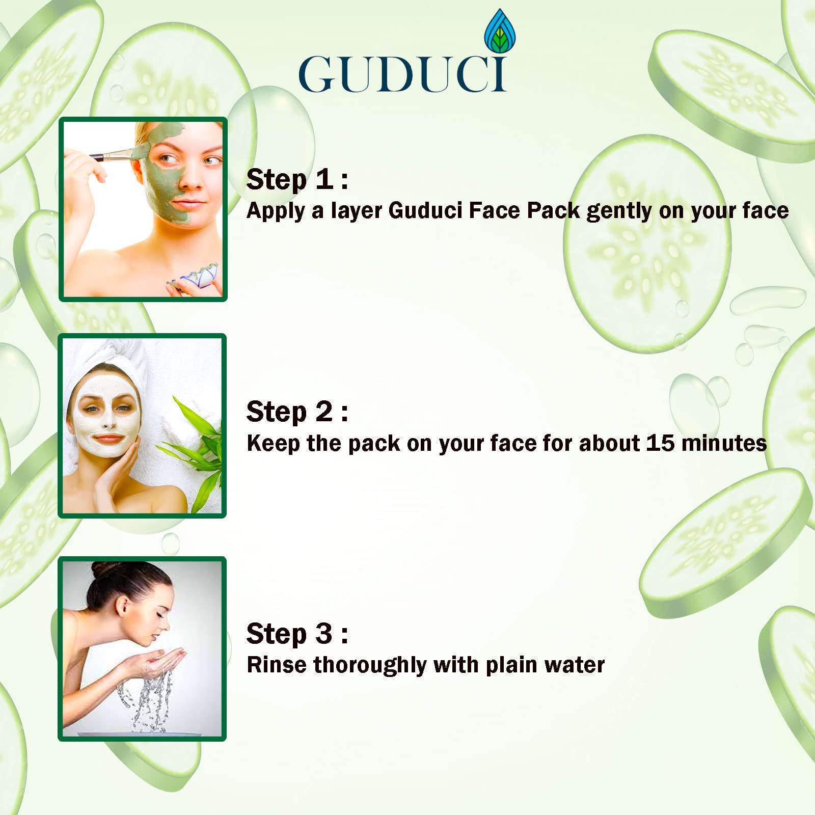 Guduci D Tan Removal Face Pack with Cucumber & Mint Extracts - Brightening Treatment for Acne, Pimples, Dark Spots | Calming & Lightening Facial Mask for Men & Women | Perfect for Daily Skincare & Post-Sun Care