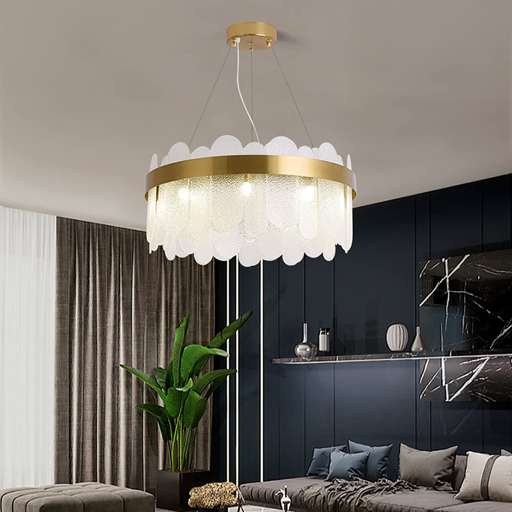 Modern Round Chandelier 9-Light - Contemporary Luxury Glass Pendant Ceiling Light 23.6 Inch - Gold Finish - Perfect for Living Room, Bedroom, Dining Room & Kitchen Island Lighting - Elegant Home Decor & Interior Design Accent
