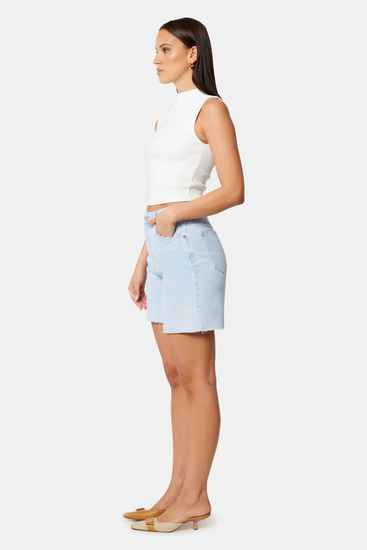 Carrie Kate Light Blue Denim Shorts for Women - High Waisted Distressed Denim Shorts - Summer Casual Fashion Shorts for Outfits, Beach, and Streetwear