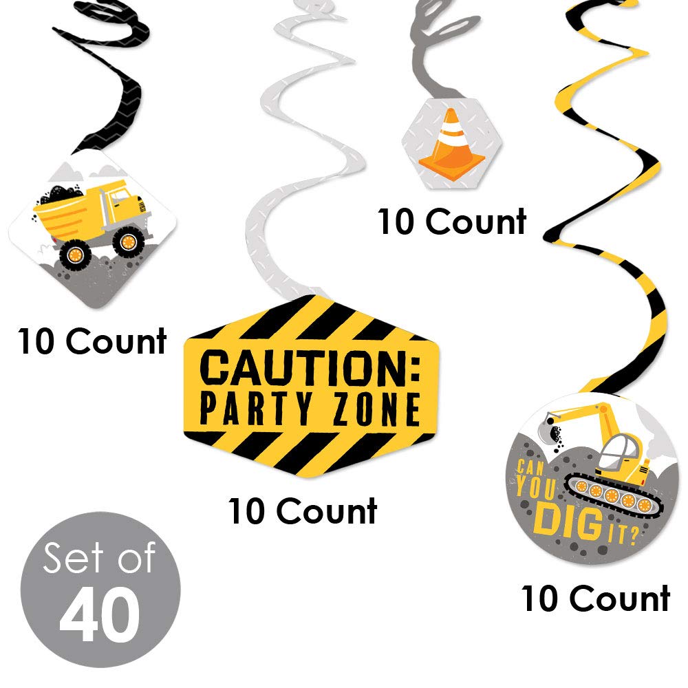 Big Dot of Happiness Dig It Construction Party Decorations - 40-Piece Hanging Swirls for Baby Showers & Birthday Parties | Perfect for Construction-Themed Events, Kids' Room Decor, and DIY Party Designs