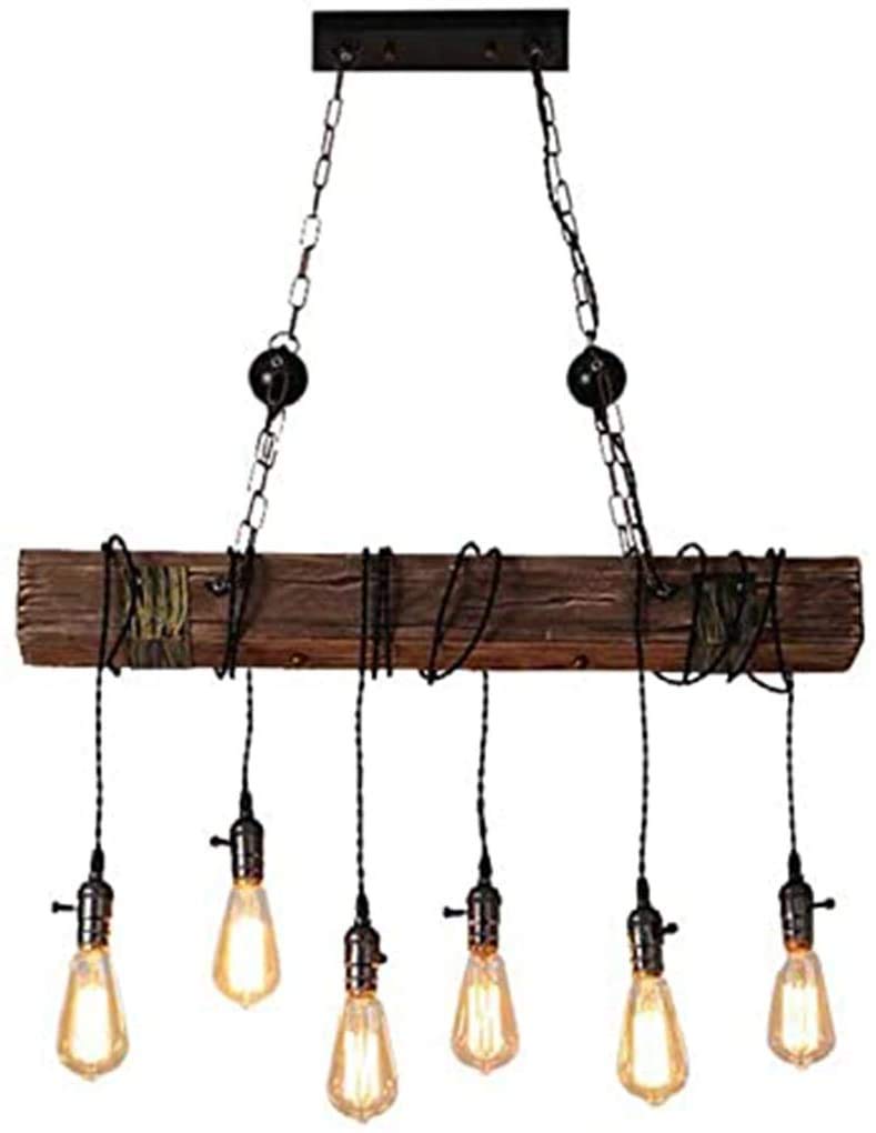 Rustic Farmhouse Chandelier - 6 Light Industrial Hanging Pendant with Adjustable Height & Switch - Perfect for Dining Room, Kitchen Island, and Entryway Lighting