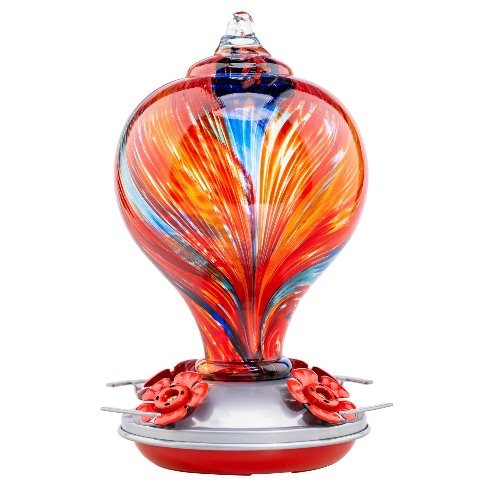 Premium Blown Glass Hummingbird Feeder - 32OZ Capacity with Vibrant Mexican Stripes Design for Garden & Backyard Decor | Attract Hummingbirds with This Elegant Muse Garden Feeder | Perfect for Outdoor Patio, Porch, and Bird Watching Enthusiasts