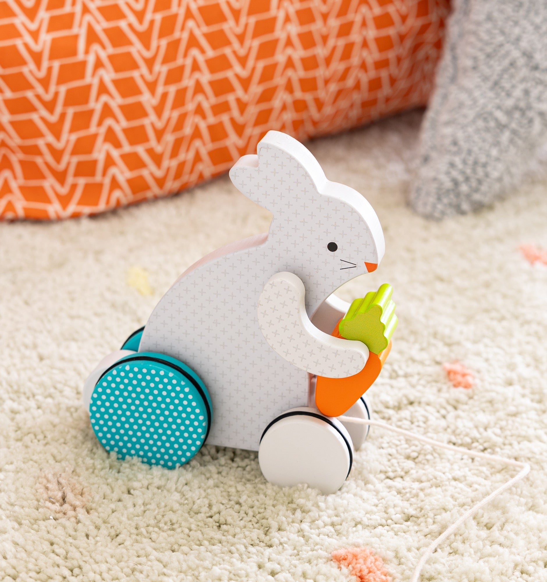 Busy Bunny Wooden Pull Toy for Toddlers - Handmade Wooden Rabbit Pulling Toy for Kids 1-3 Years Old - Perfect for Early Learning, Motor Skills & Indoor Playtime