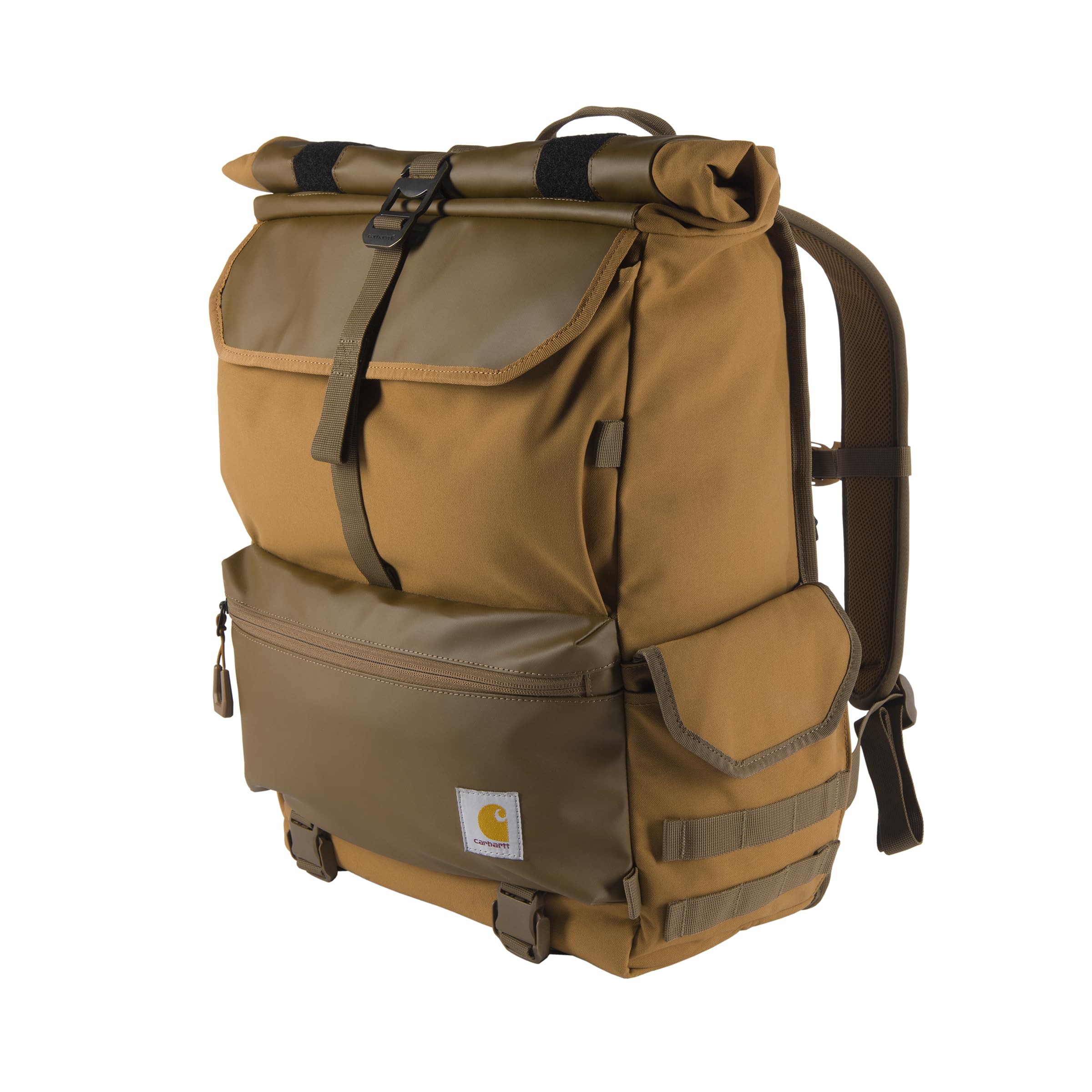 Carhartt 40L Nylon Roll Top Backpack - Heavy-Duty Water-Resistant Hiking & Travel Backpack with 17