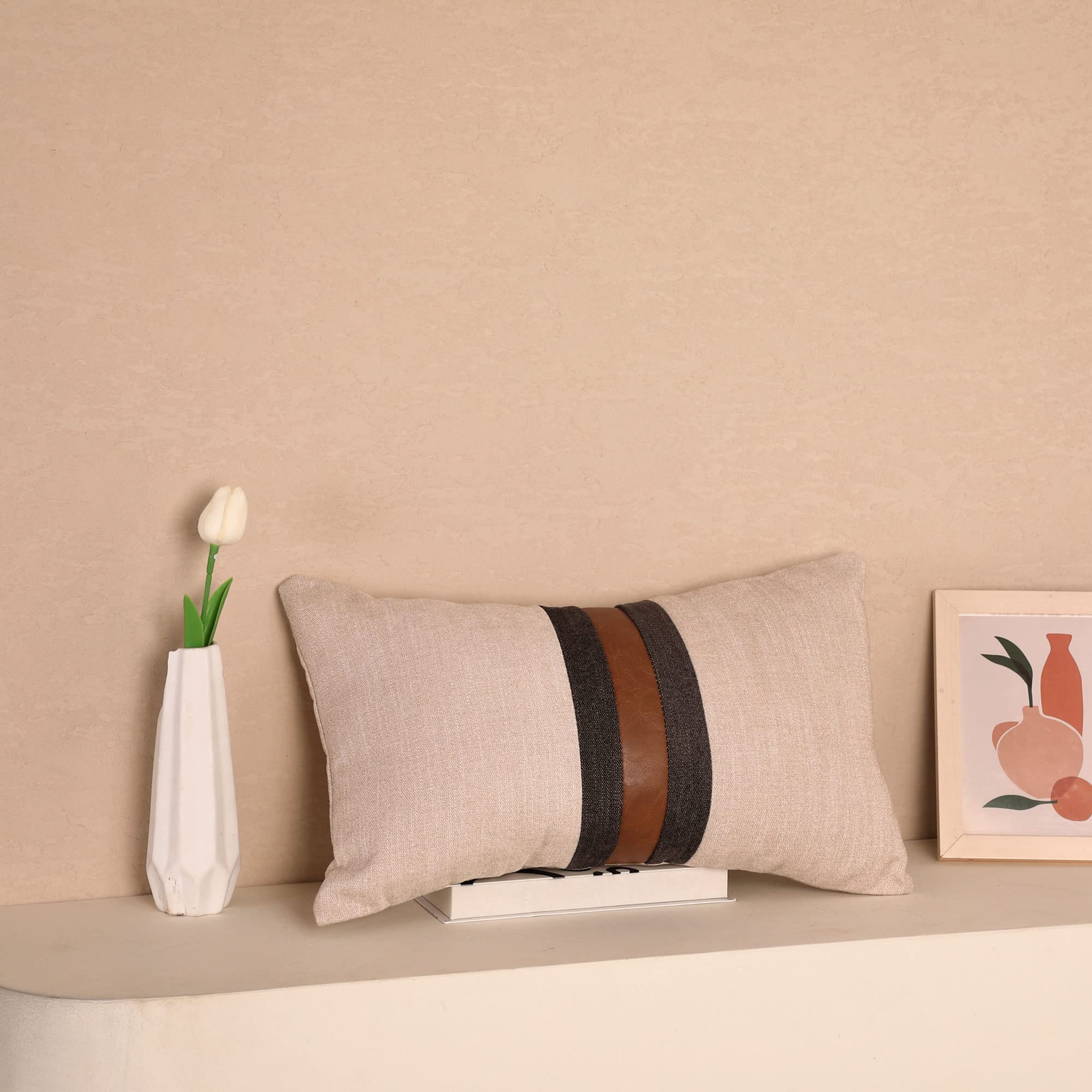 BOYSUM 12x20 Inch Faux Leather Throw Pillow Covers - Farmhouse Decorative Accent Pillows for Outdoor, Couch, Sofa & Bed - Modern Brown Beige Home Decor (Perfect for Patio, Living Room & Bedroom)