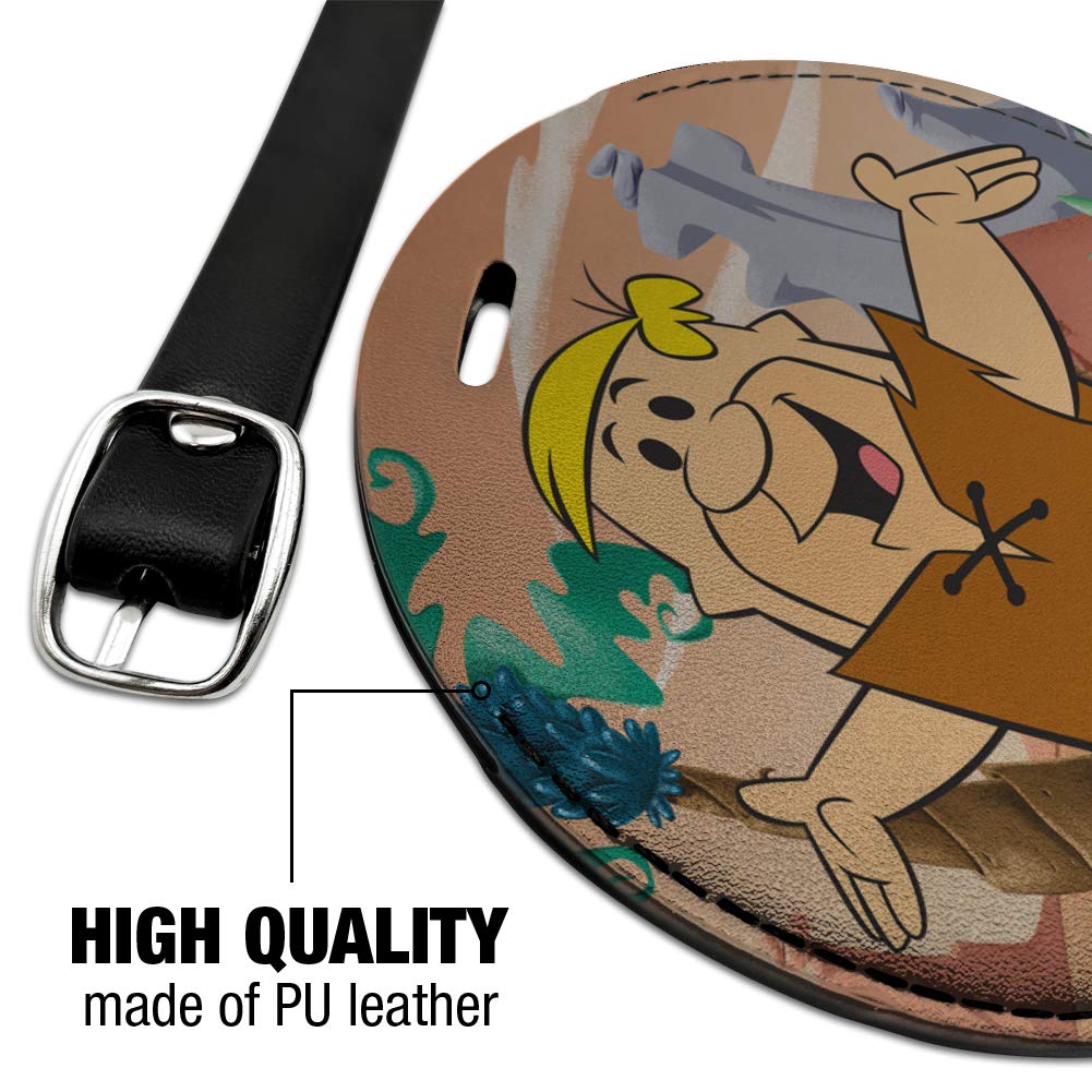 The Flintstones Barney Character Round Leather Luggage Tag - Vintage Cartoon Travel ID Tag for Suitcases, Bags & Carry-Ons - Perfect for Travel Enthusiasts & Flintstones Fans