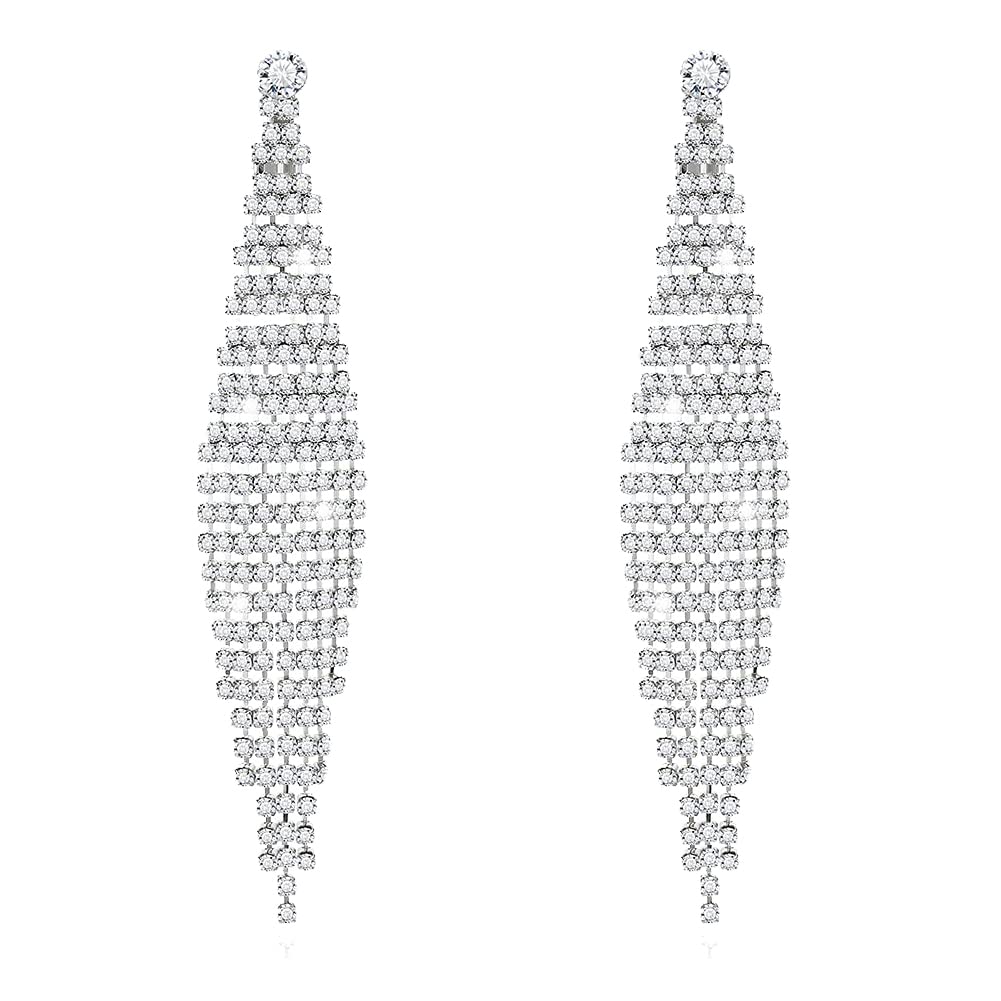 925 Sterling Silver Dangle Earrings with Sparkling Crystals | Elegant Long Tassel Chandelier Earrings for Women | Perfect for Wedding, Prom, Party & Evening Occasions
