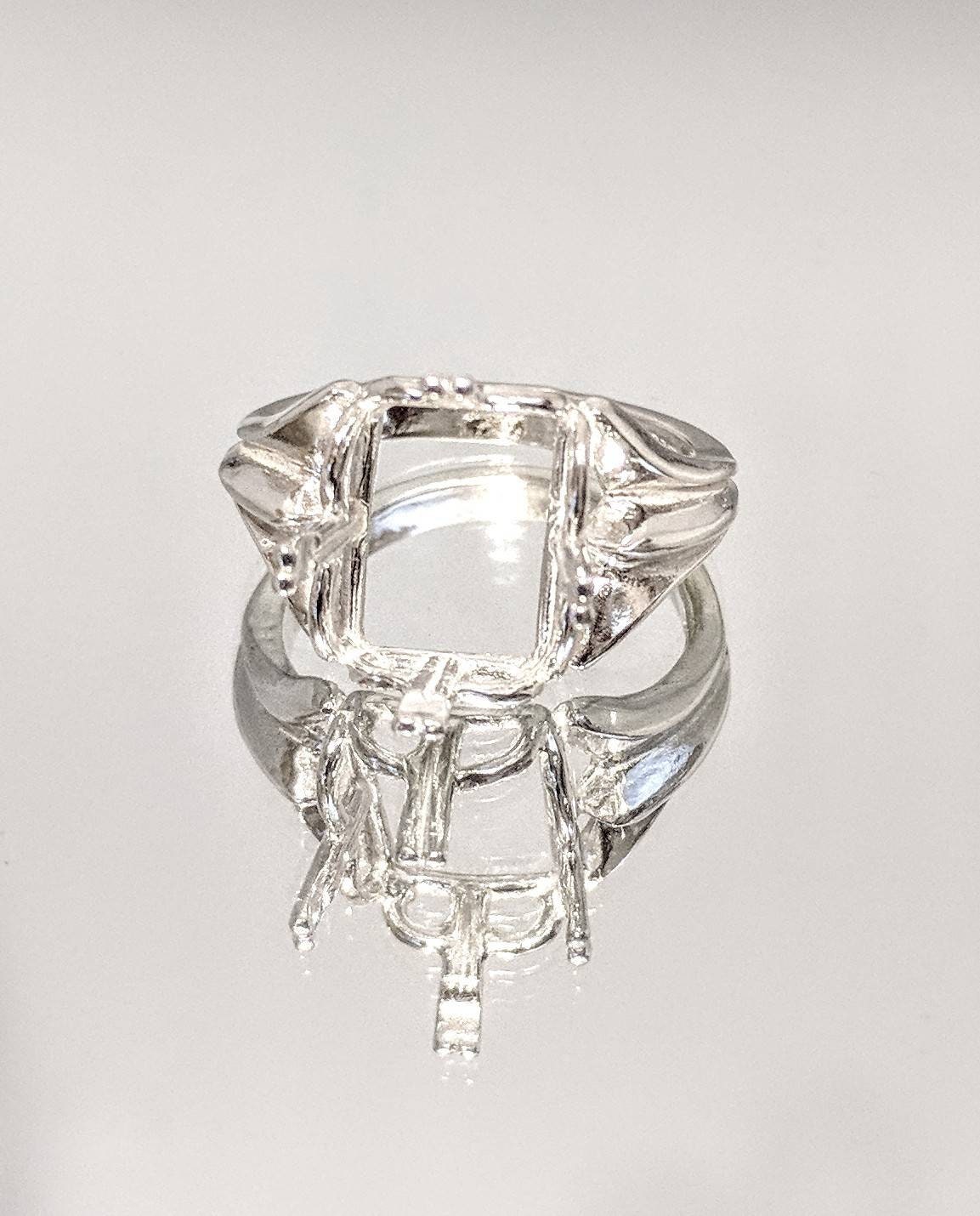 10x8mm & 20x15mm Emerald Cut Pre-Notched Regalle Blank Ring Setting - Solid Sterling Silver or 14K Gold - Size 7 (Item# 163480/143480) - Perfect for Engagement Rings, Wedding Bands & Jewelry Making