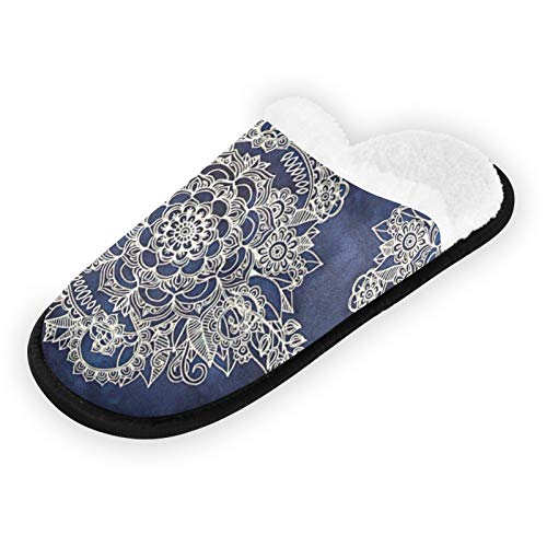 **Comfortable Washable Plush Travel Slippers for Women & Men - Cozy Home, Hotel, Office & Airplane Slippers - Vintage Mandala Design in Blue**    *(Perfect for Travel, Lounging at Home, or as Guest Slippers!)*