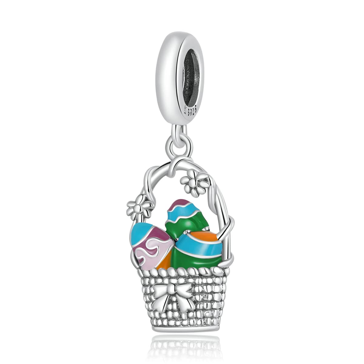 925 Sterling Silver Easter Egg Basket Charm - Compatible with Pandora & European Charms Bracelets | Perfect for Easter Gifts, Jewelry Making & Bracelet Customization