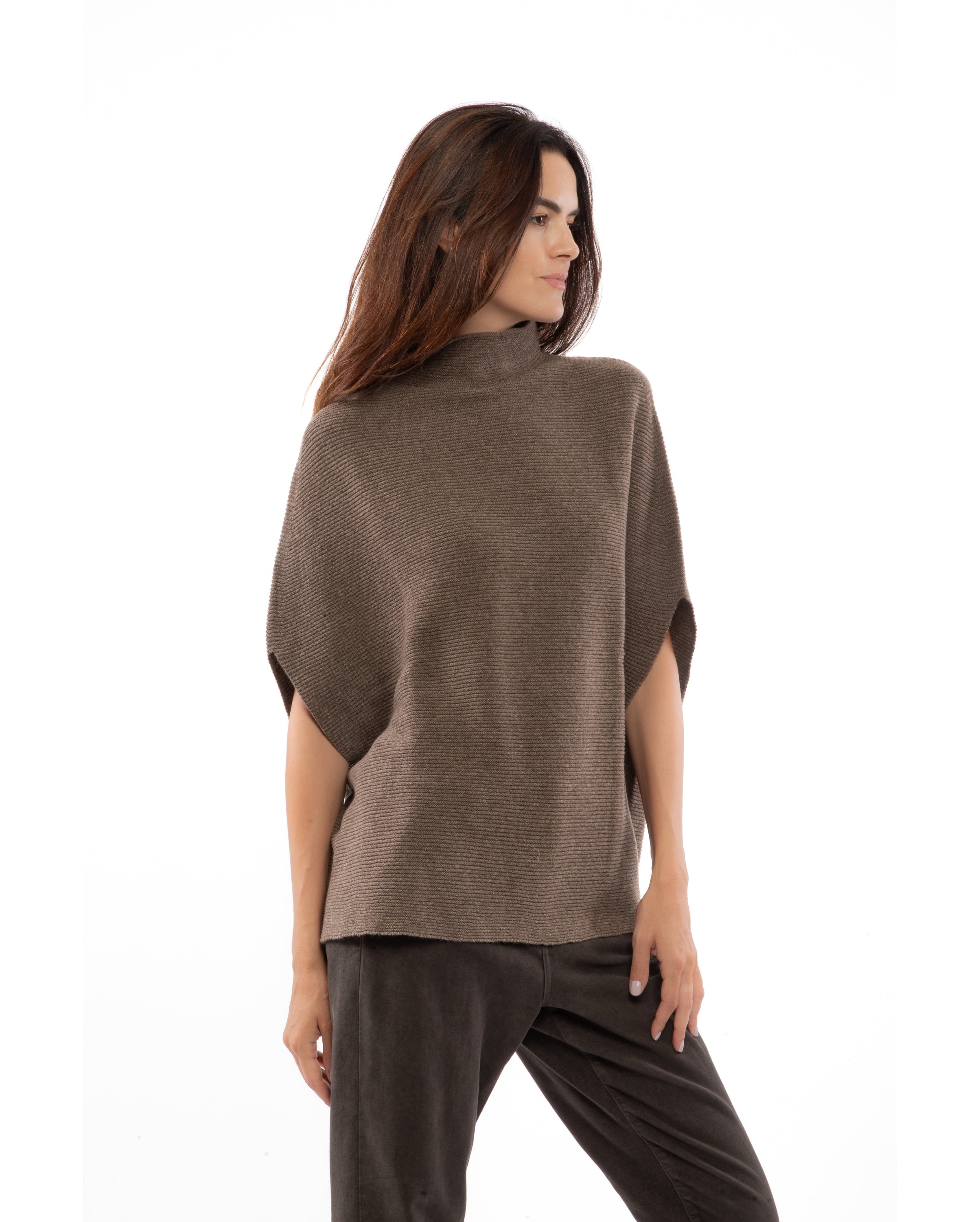 Luxury Women's Pure Cashmere Funnel Neck Poncho - Soft & Warm Brown Winter Shawl Wrap for Office, Travel & Casual Outfits