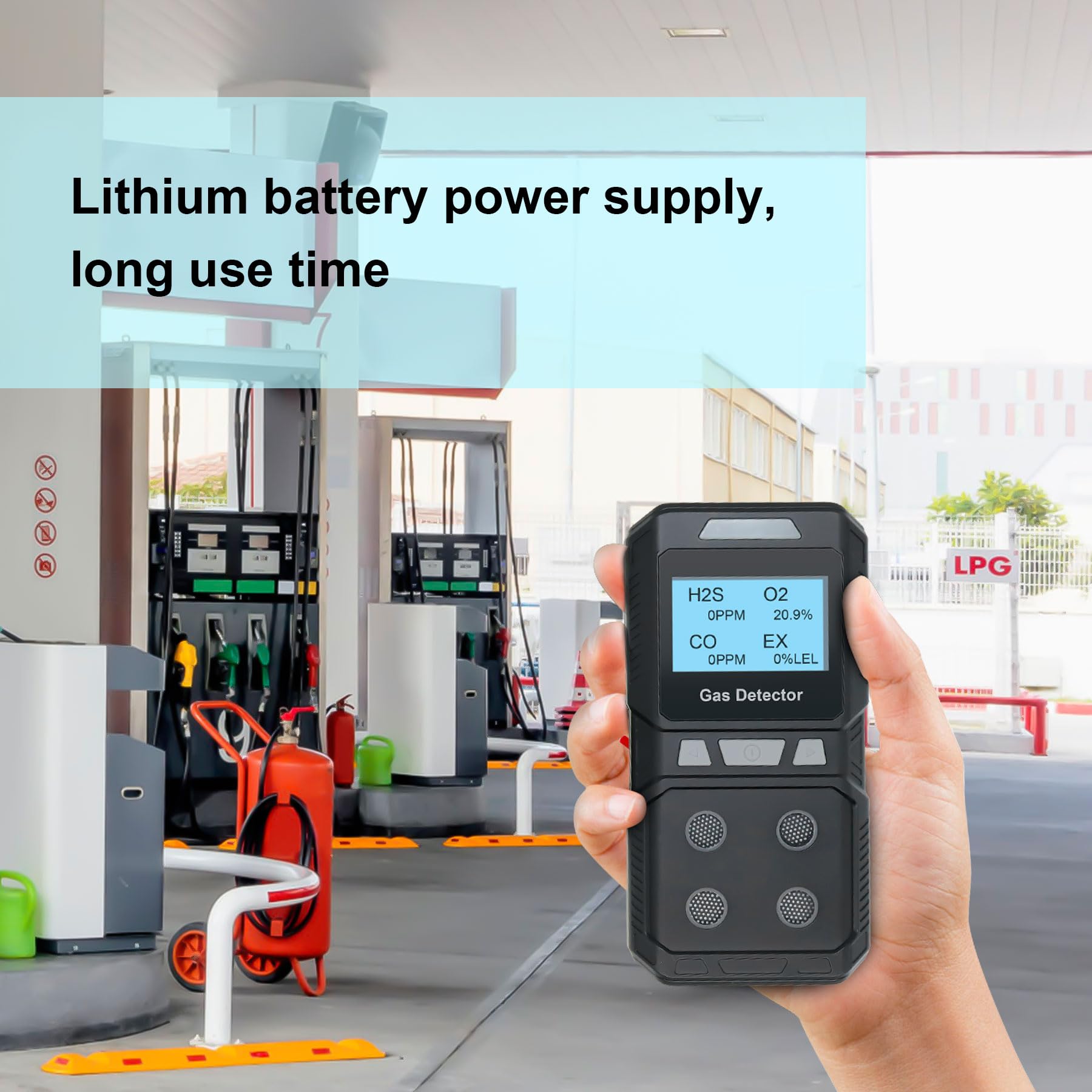 Portable 4-in-1 Gas Detector with Rechargeable Battery - H2S/O2/CO/EX Gas Leak Detector with Voice, Light & Vibration Alarms - Air Quality Monitor for Home, Industrial & Outdoor Safety Use