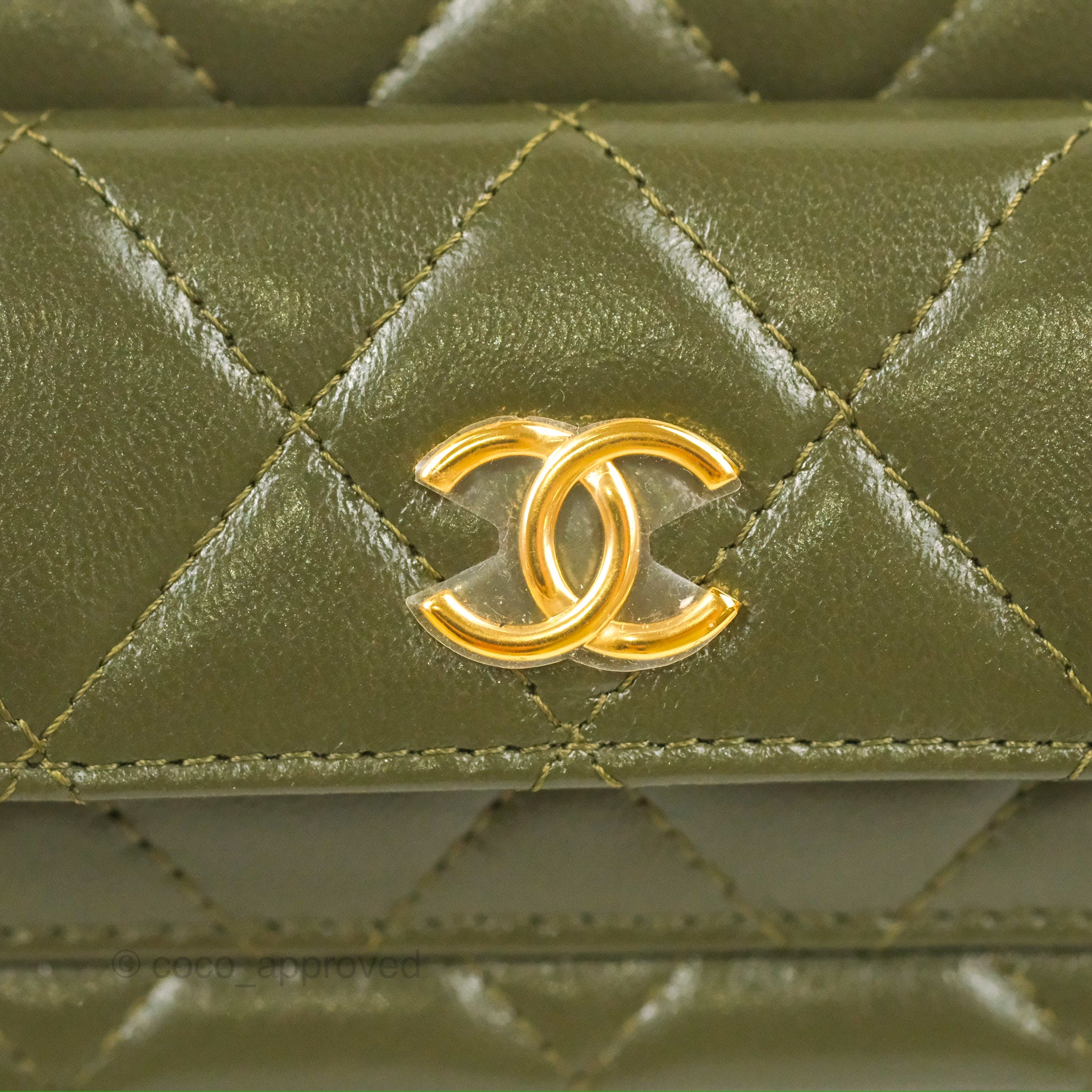 Chanel 22K Khaki Green Lambskin Cargo Pocket Top Handle Vanity Bag with Chain - Luxury Crossbody Purse for Women, Perfect for Date Night & Evening Events