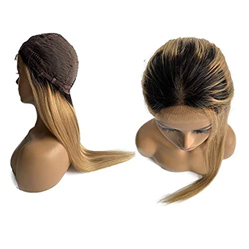 4x4 Closure Human Hair Wigs 20 Inch Glueless Lace Front Straight Wig - Strawberry Blonde with Dark Roots #1B27 Ombre - Pre Plucked 150% Density 2-Tone Colored Hair for Women | Natural Look for Daily Wear, Parties & Special Occasions