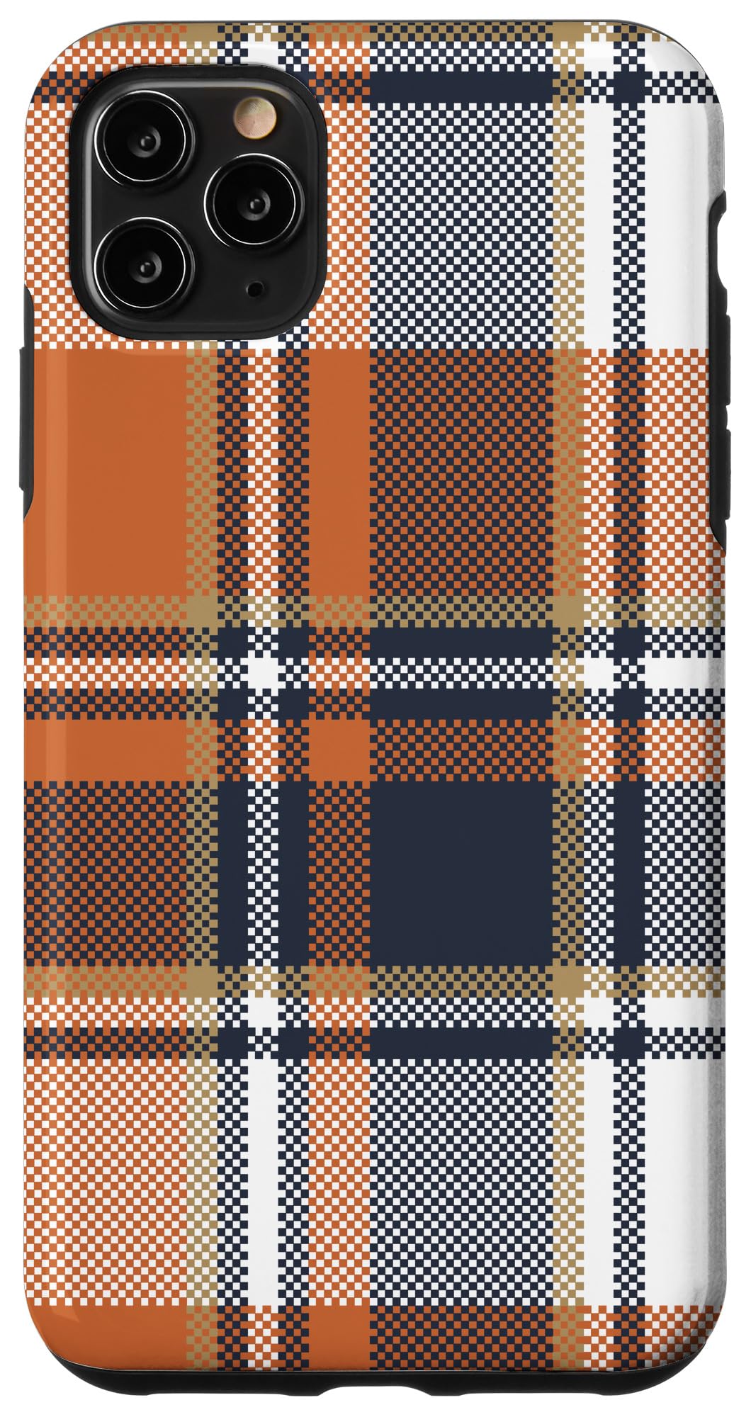 iPhone 11 Pro Max Case - Navy Black & Orange Plaid Design | Halloween Fall Autumn Pumpkin Theme | Shockproof Protective Phone Cover for Daily Use, Outdoor Activities & Holiday Parties