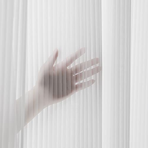 Vertical Louver Sun Streaks Chiffon Sheer Curtains - 1 Panel, 100x102 Inches, White - Rod Pocket Top for Living Room, Kids Room, Bedroom & Kitchen - Soft Light Filtering & Privacy Drapes for Home Decor