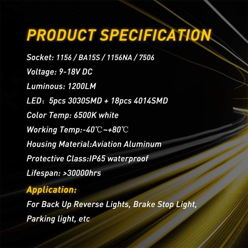 1156 BA15S LED Bulb Reverse Light - Instant Start, No Delay, 6000K White LED Backup Light Replacement for Cars, Trucks, SUVs - Perfect for Tail Brake Lights & Reverse Safety Lighting