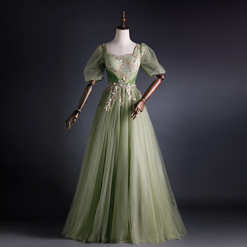 Elegant A-Line Green Applique Prom Dress with Sweet Tulle Skirt - Perfect for Birthday Parties, Homecoming, and Formal Events