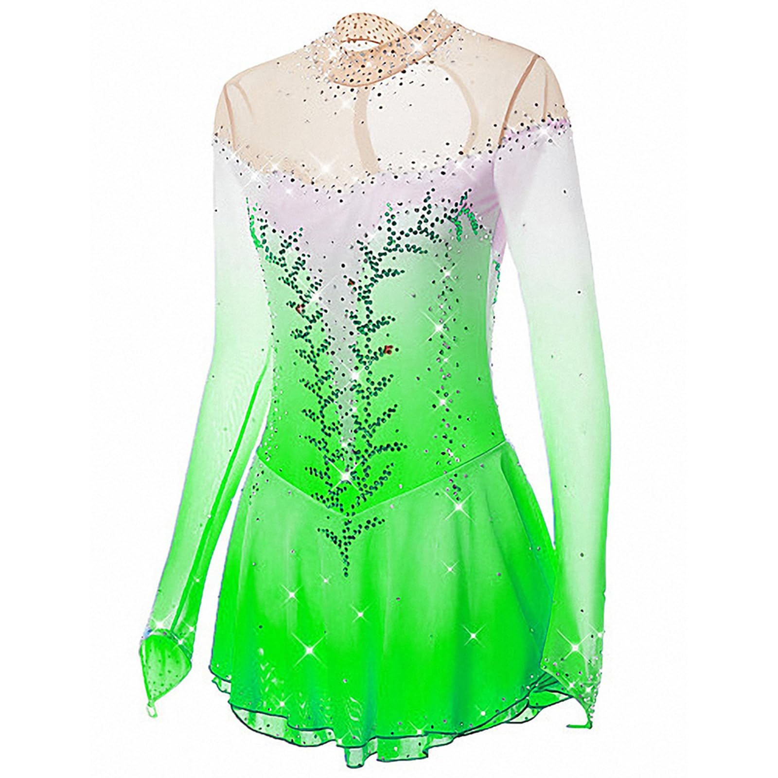 LIUHUO Girls & Women's Pink Figure Skating Dress - Handmade Professional Competition Costume with Long Sleeves | Perfect for Ice Skating Performances, Competitions & Practice