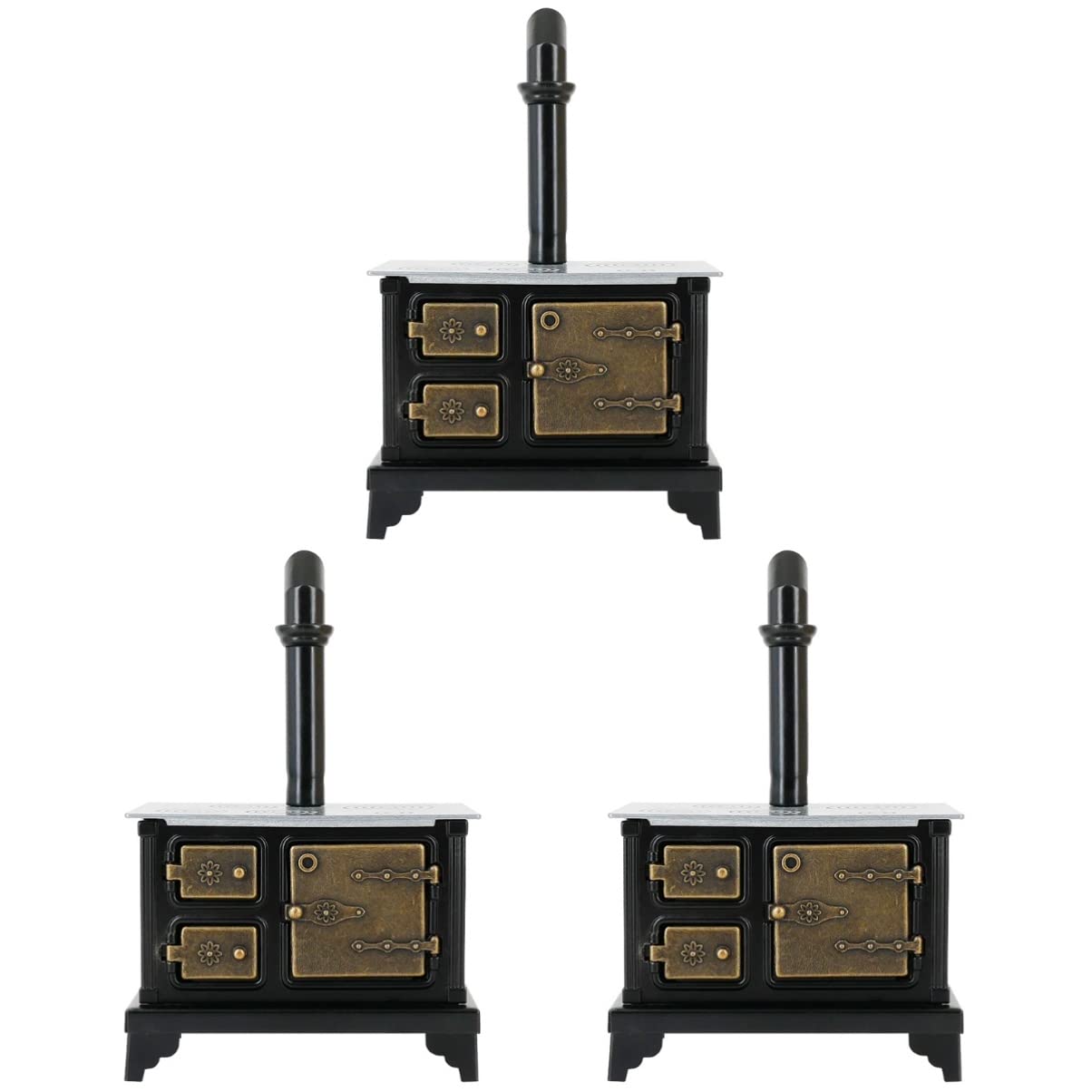 Vintage Miniature Cast Iron Stove Toy Set - 3 Pack Antique Kitchen Range Decor for Kids Play & Home Decoration - Perfect for Dollhouse, Play Kitchen, and Vintage Themed Room Decor