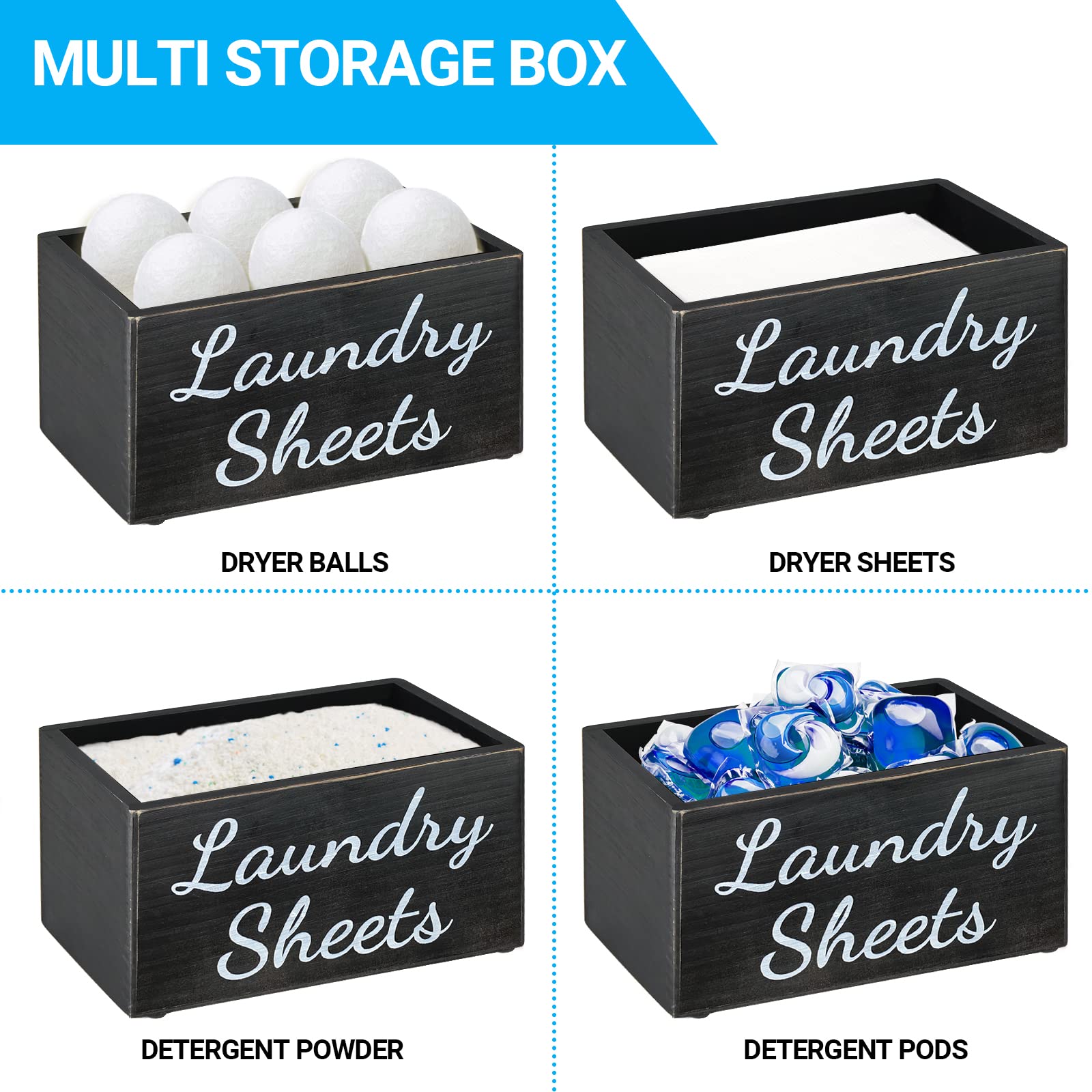 Wooden Dryer Sheet Dispenser with Lid - Fabric Softener & Detergent Holder for Laundry Room Organization | Storage Container for Dryer Sheets | Perfect for Laundry Room Decor & Home Organization