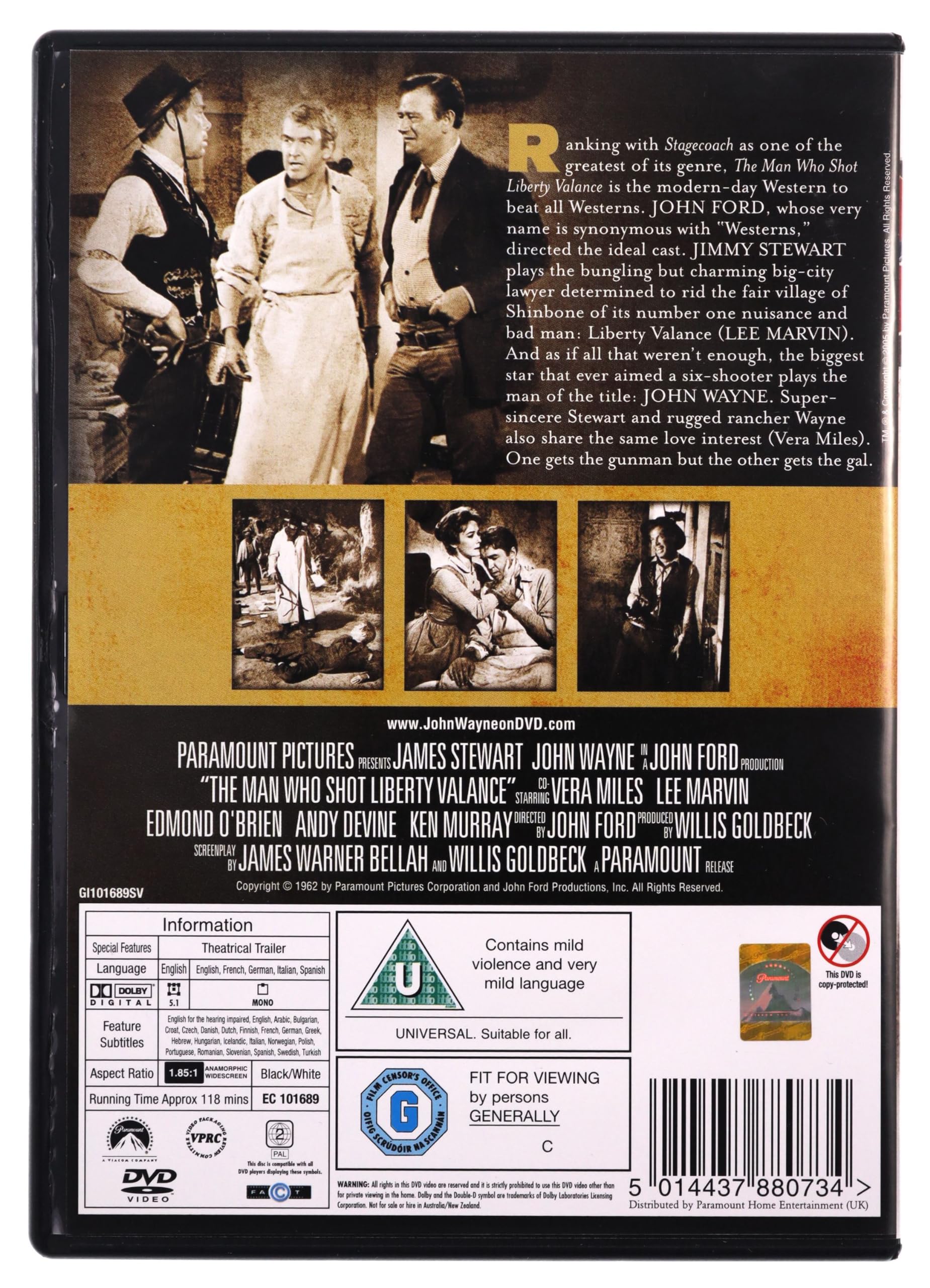 The Man Who Shot Liberty Valance - Classic Western Film DVD | John Wayne & James Stewart | Perfect for Movie Nights & Western Genre Fans