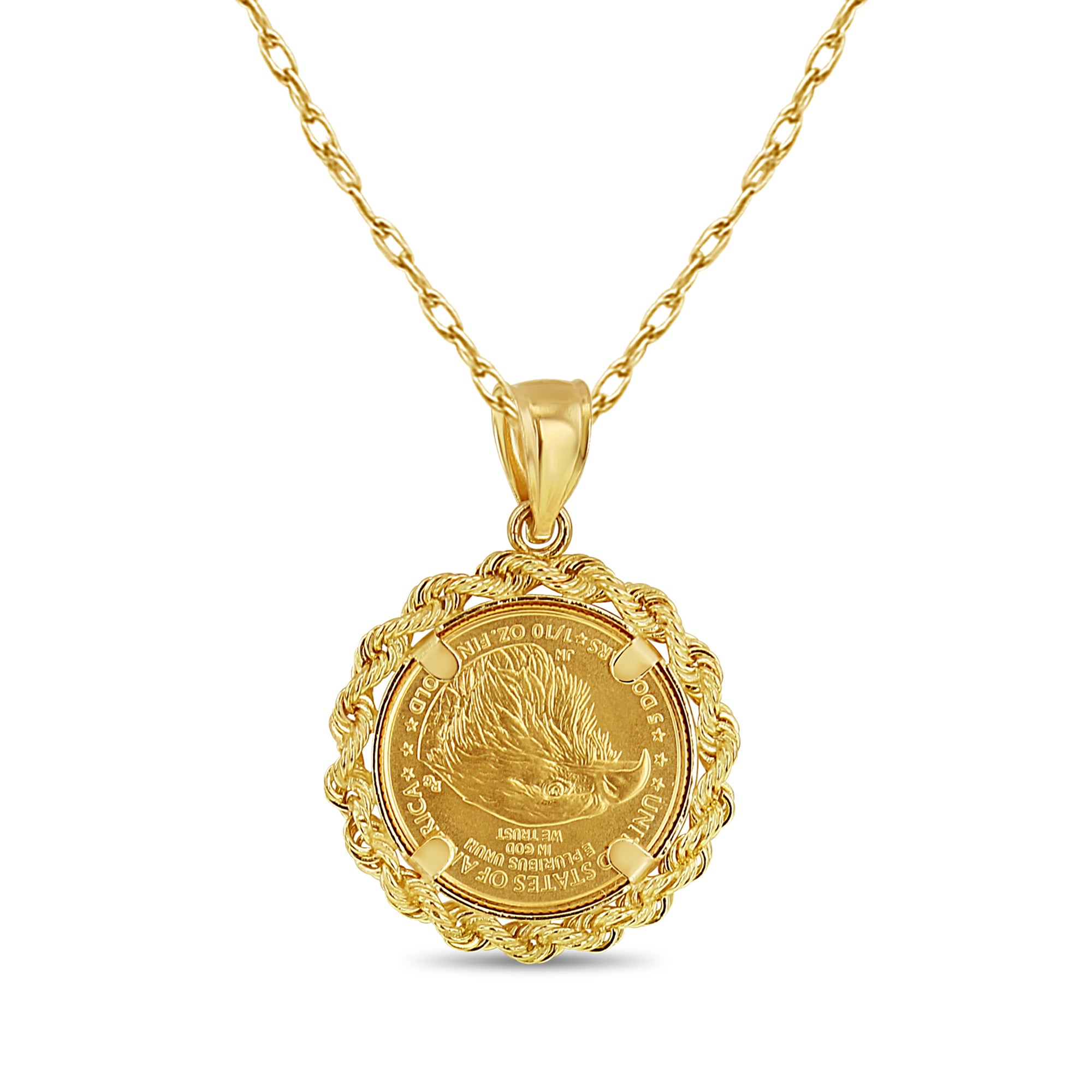 American Eagle Lady Liberty 1/10 oz Gold Medallion Coin with Rope Bezel - Perfect for Jewelry Making, Collecting & Patriotic Gifts